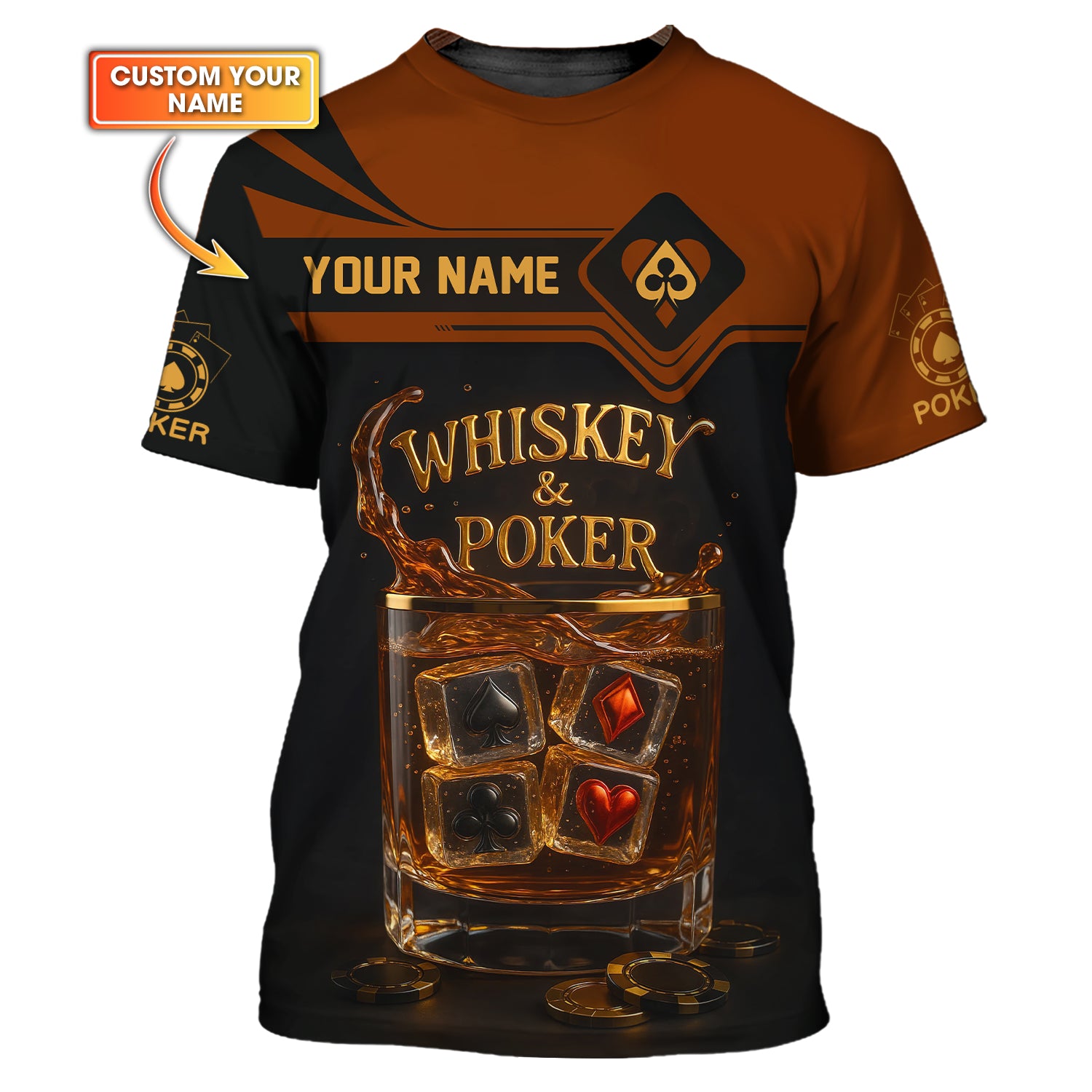 Custom Poker Shirts, Whiskey Poker Custom Name Shirt for Men, Poker Gift for Lover