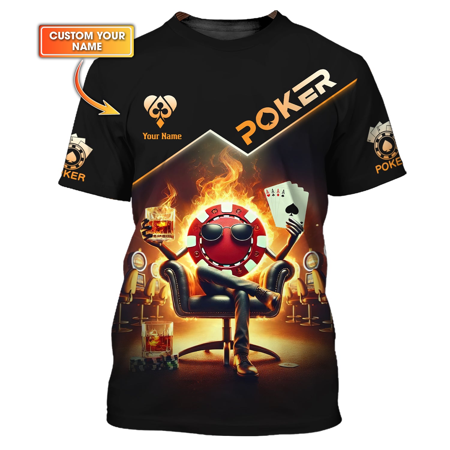 Fire-Whiskey with Poker Chip Boss T-Shirt, Poker Shirts for Men, Gift For Poker Players