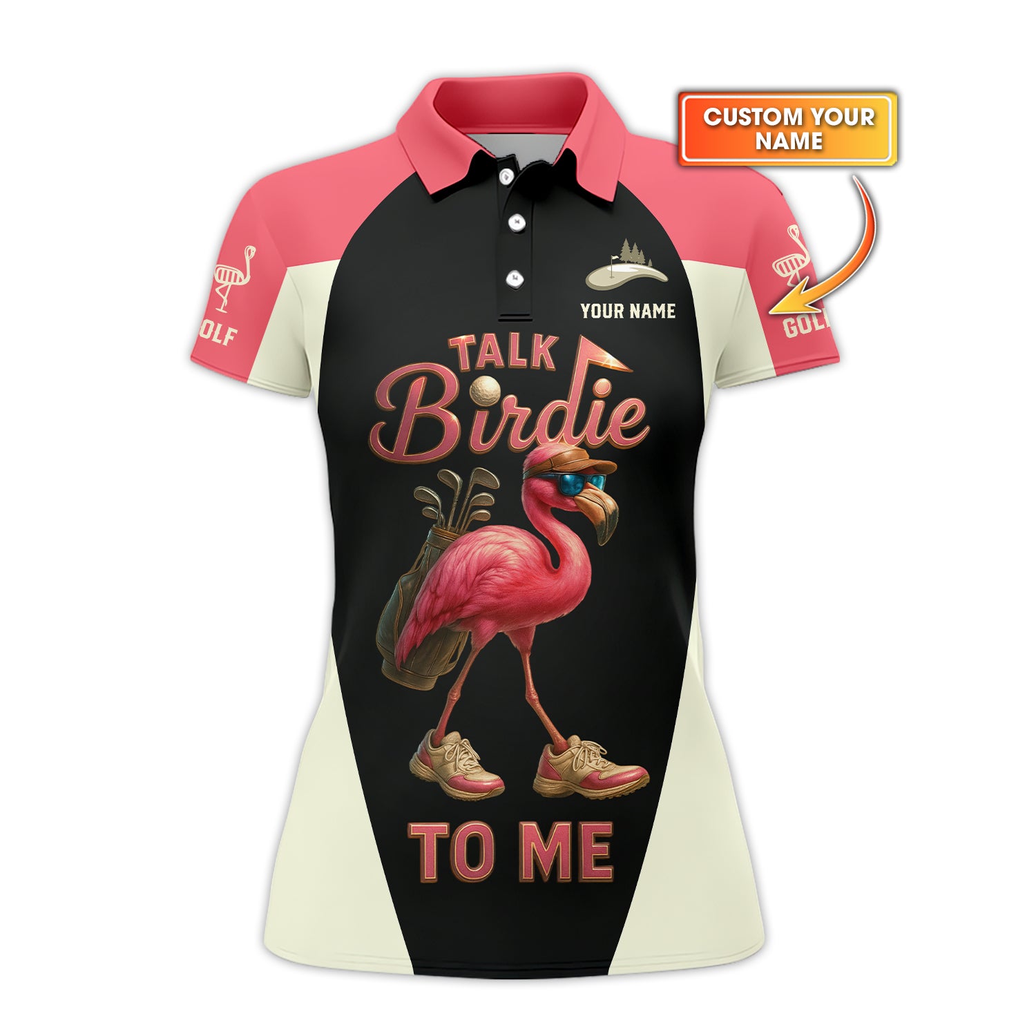 Talk Birdie To Me Flamingo Golf Shirts, Funny Custom Golf Polo, Golf Gift For Women's
