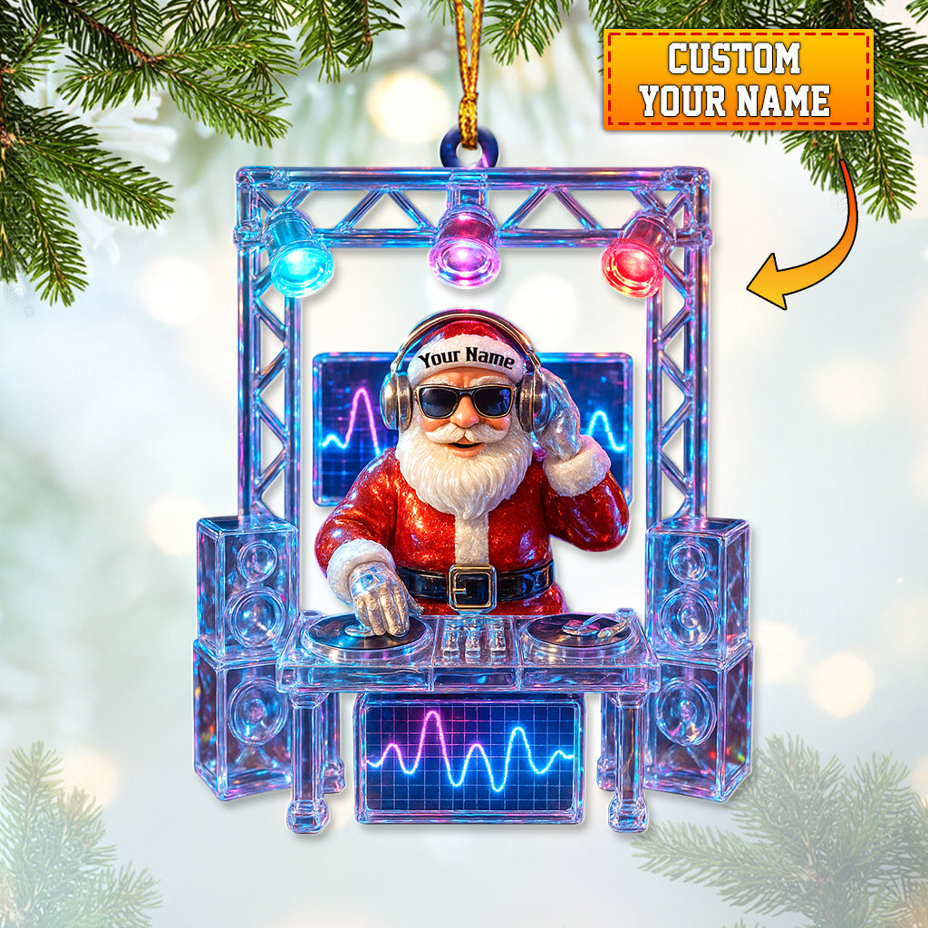 Personalized DJ Santa Christmas Tree Ornament, Custom Name Santa DJ Ornament, Funny Music Lover Xmas Decor, Gift for DJs and Party Lovers