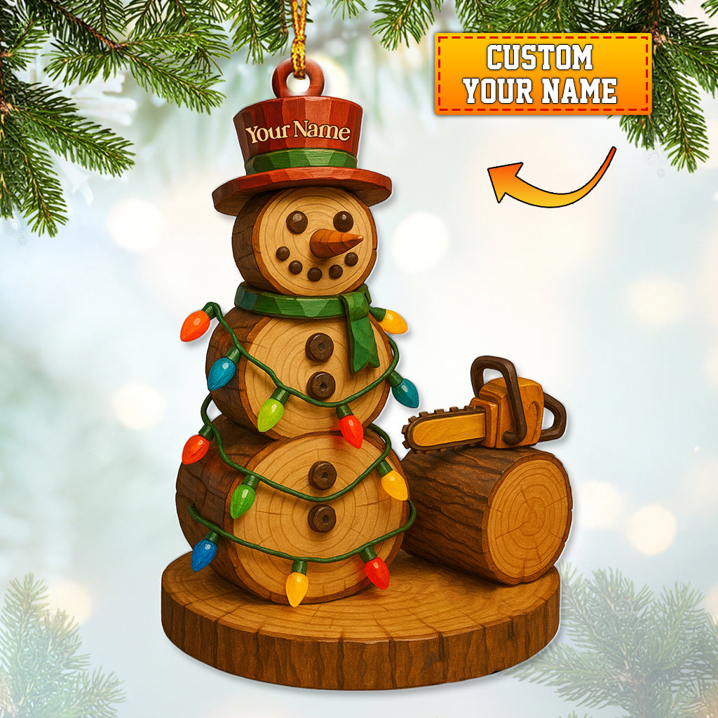 Personalized Woodcutter Snowman Christmas Ornament, Custom Name Chainsaw Decor, Xmas Gift For Home Decor