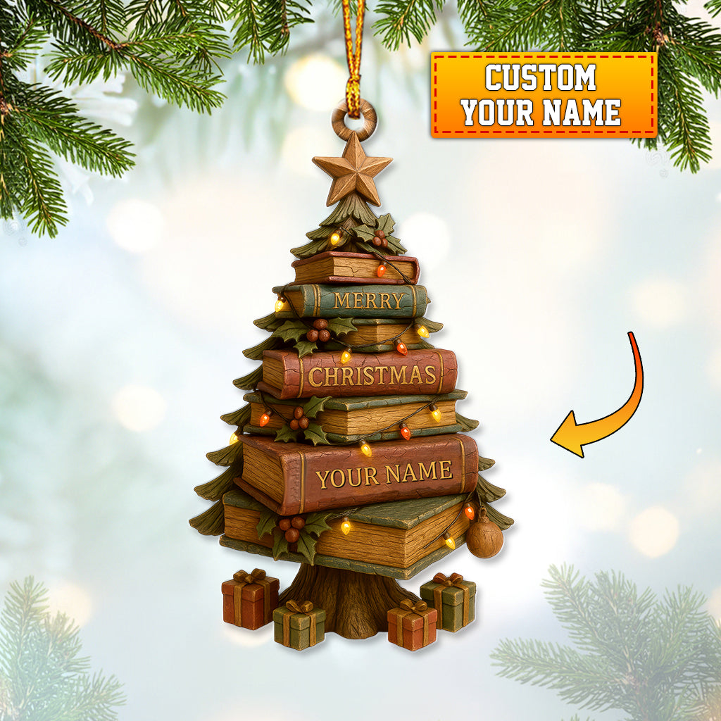 Personalized Book Lover Christmas Tree Ornament, Custom Name Holiday Decor, Xmas Gift For Readers