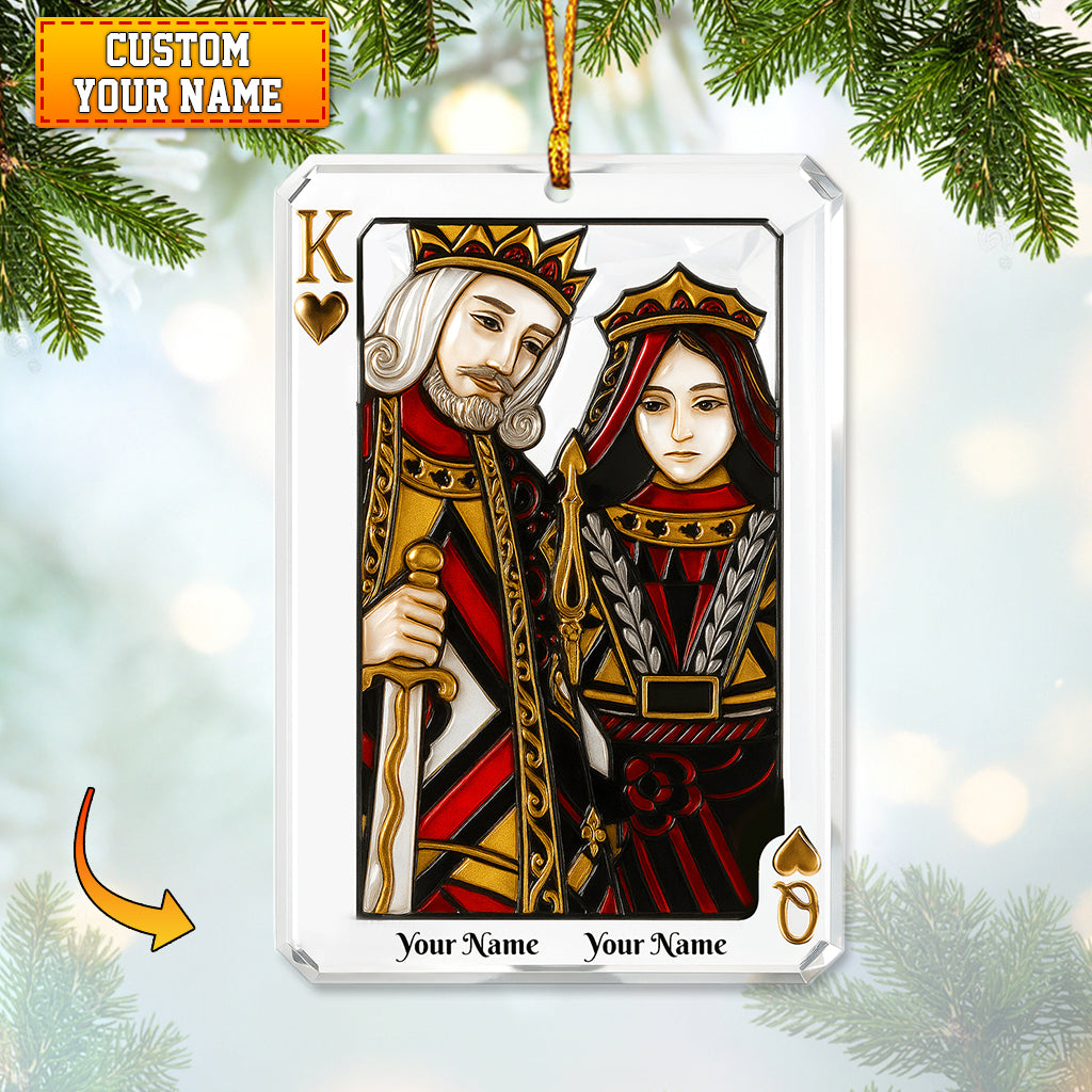 Personalized King & Queen Playing Card Ornament – Custom Name Couple Christmas Decor – Romantic Card Art Holiday Gift for Couples