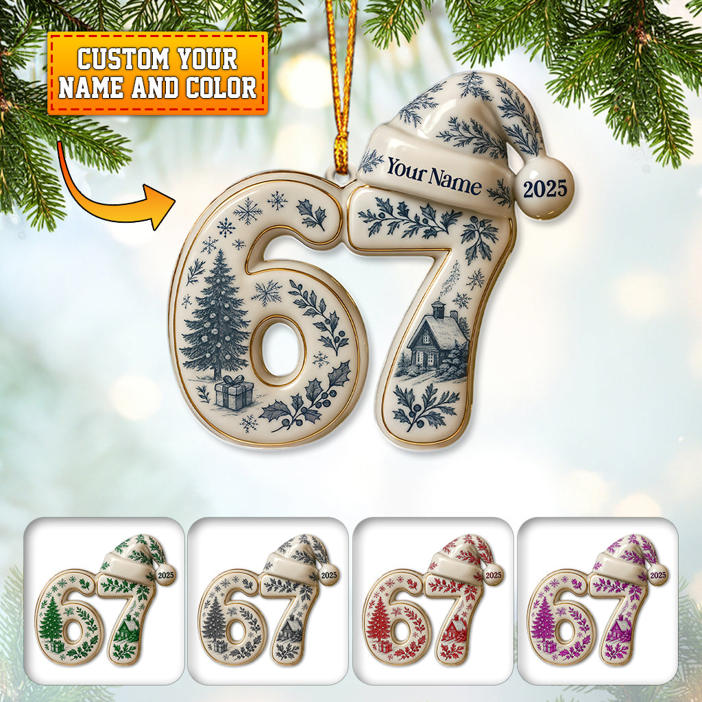 Personalized Six–Seven Christmas Ornament – Custom Name Toile De Jouy Holiday Decor – Elegant 67 Xmas Keepsake Gift