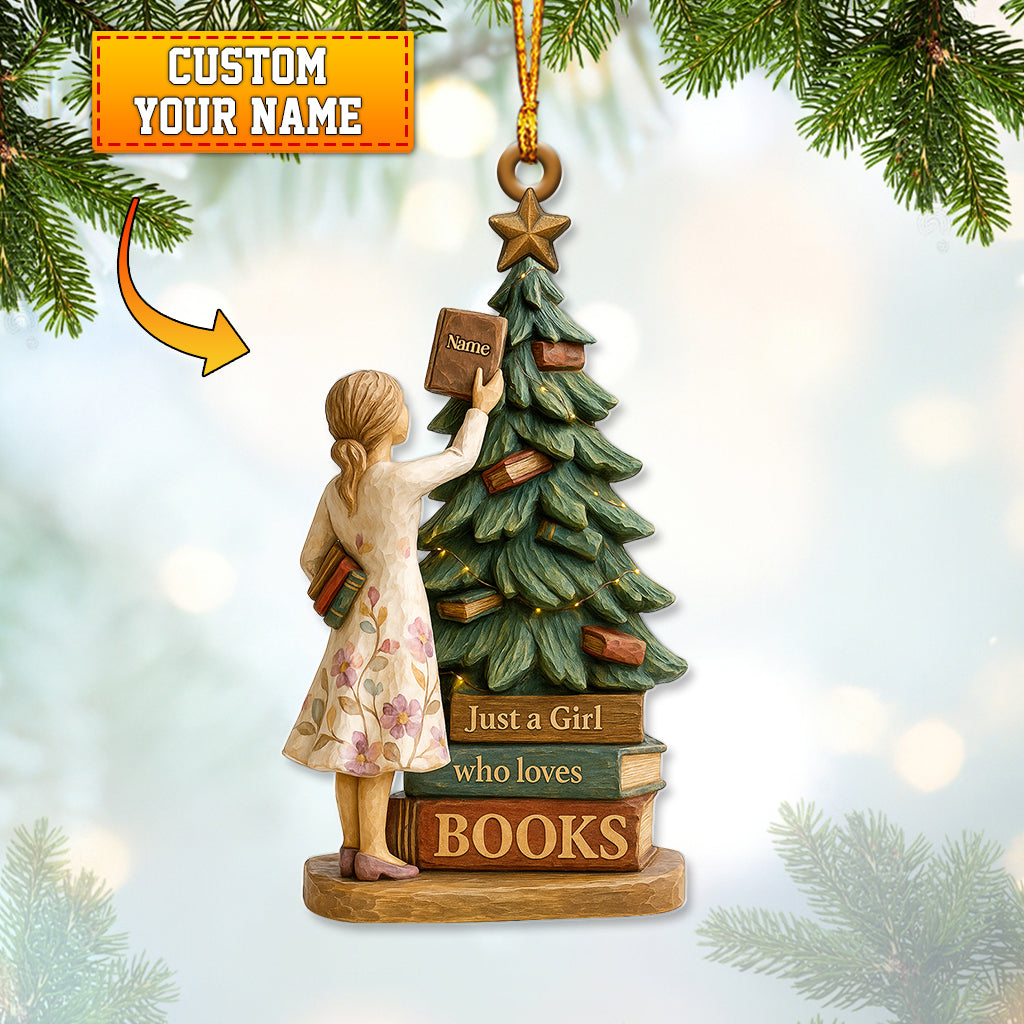 Personalized Book Lover Christmas Ornament, Custom Name Reading Girl Holiday Decor, Xmas Gift For Readers