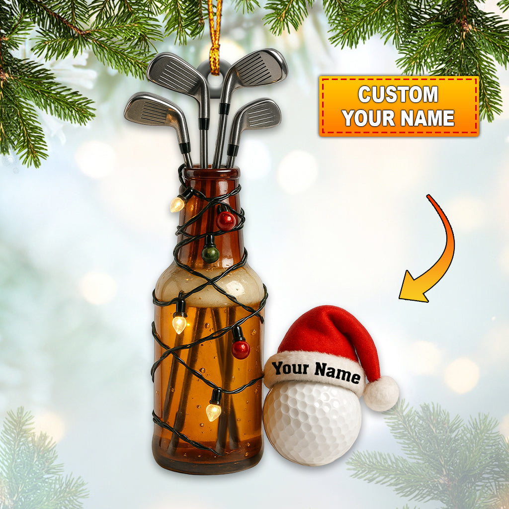 Custom Name Golf and Beer Ornament – Funny Golfer Christmas Decoration, Personalized Golf Ornament and Golf Decor Gift for Men