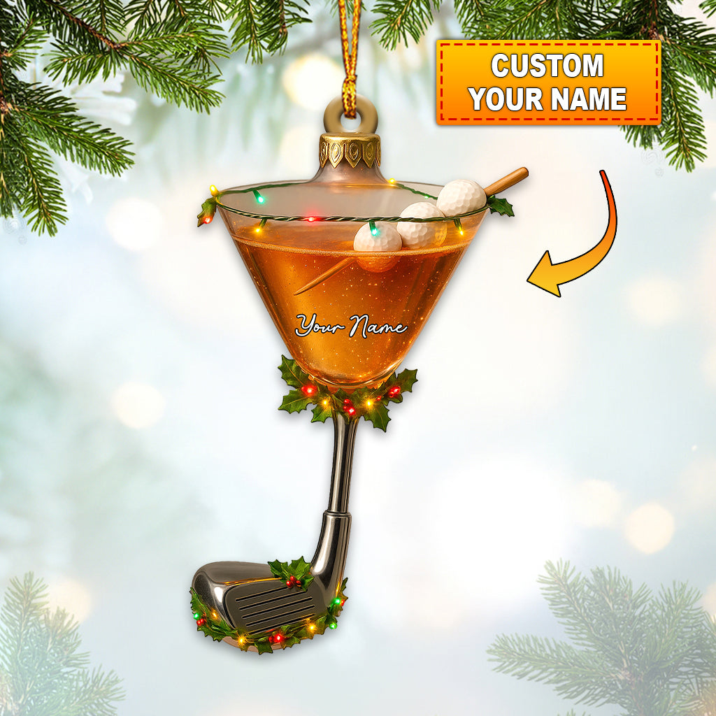 Personalized Golf Martini Ornament – Custom Name Golfer Christmas Ornament, Funny Golf and Beer Xmas Gift for Men, Unique Golf Ornament and Golf Decor