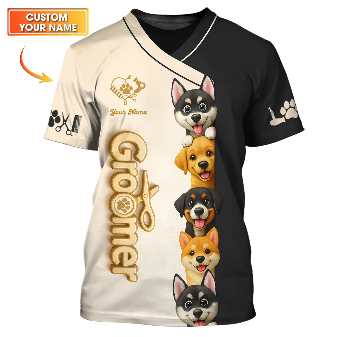 Custom Name Dog Grooming Shirts, Groomer T-Shirt For Pet Lover, Groomer Uniform FOr Dogs Lover