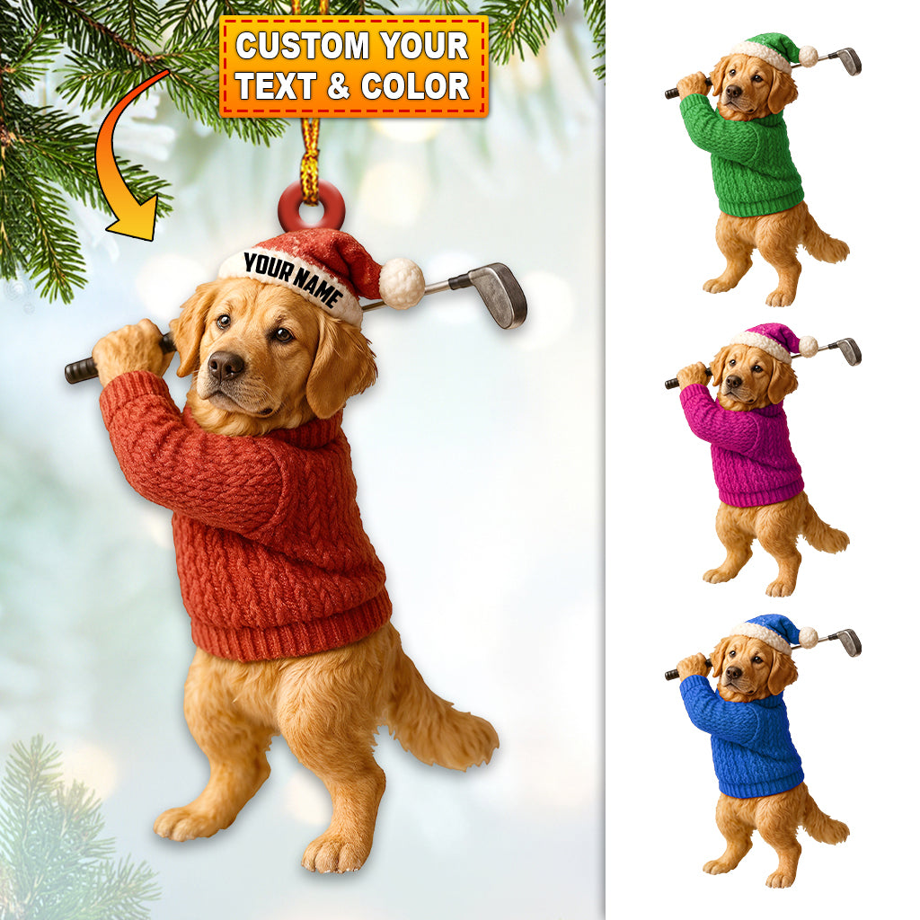Personalized Golden Retriever Golfer Ornament – Funny Dog Christmas Ornament with Custom Name, Holiday Gift for Pet Lovers