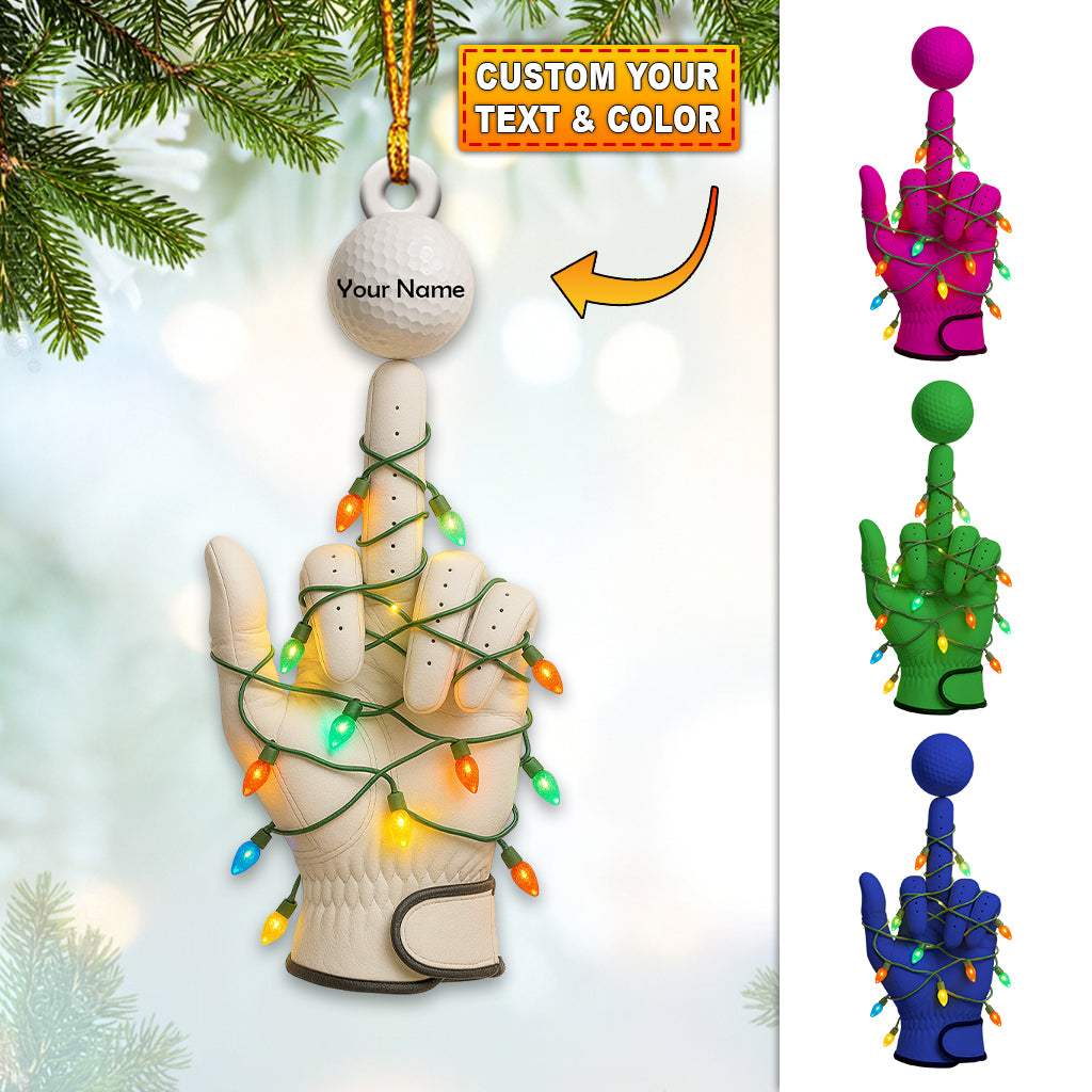 Personalized Golf Glove Christmas Ornament, Custom Name Holiday Decor, Funny Golf Ball Xmas Gift for Golfer