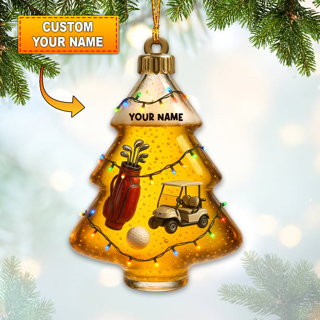 Personalized Golf Christmas Tree Ornament – Custom Name Golfer Ornament, Funny Golf and Beer Xmas Gift for Men, Golf Ornament and Golf Decor for Tree