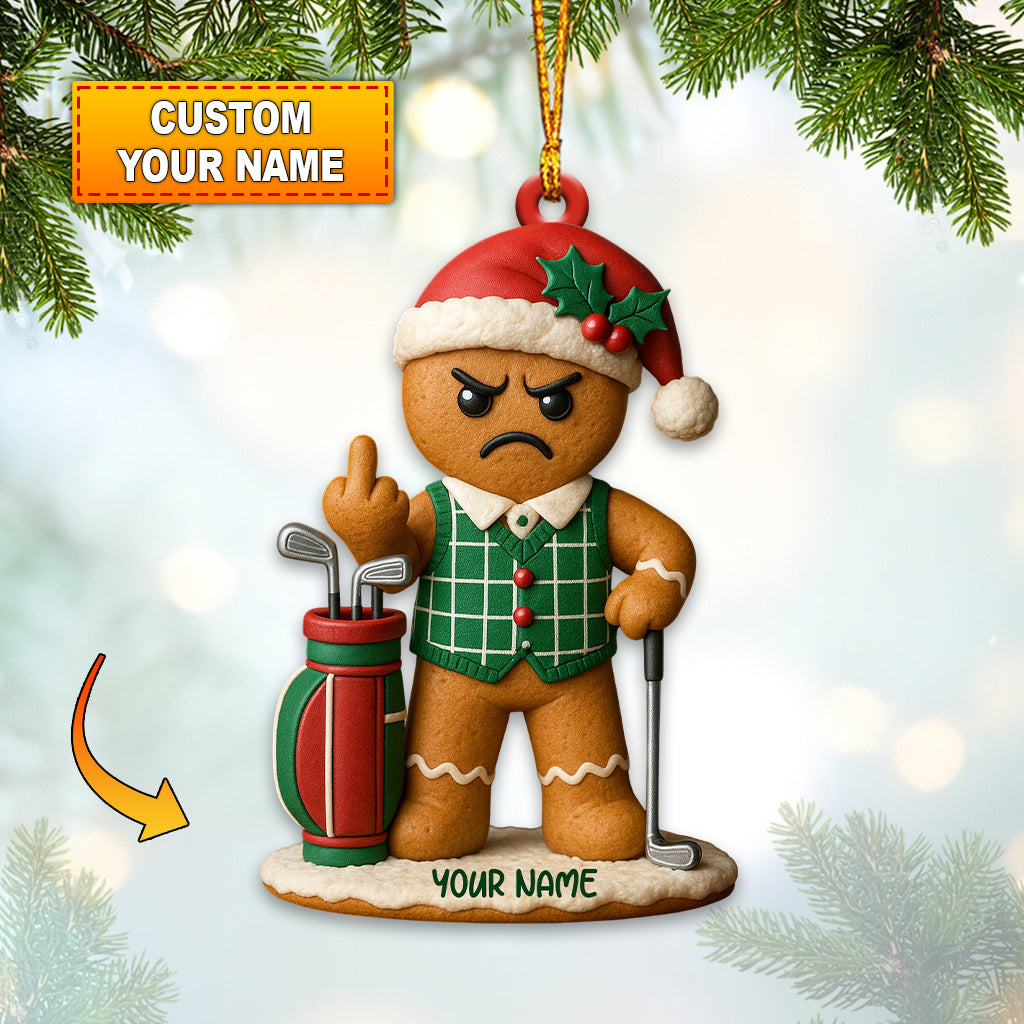 Custom Name Angry Gingerbread Golfer Christmas Ornament, Funny Golf Holiday Decor, Golf Gift For Golfer