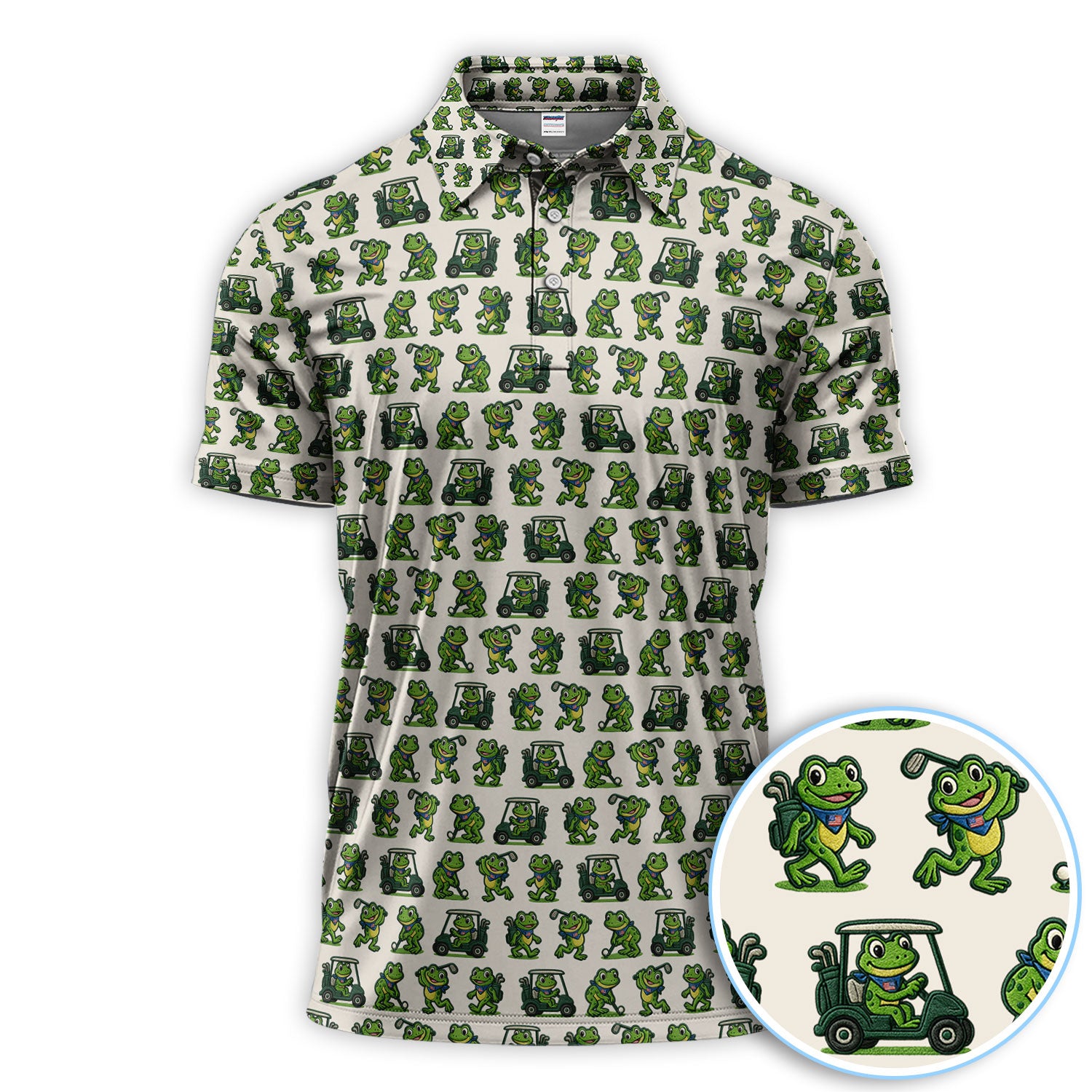 Funny Frog Golf Polos, Cute Frog Golf Pattern Shirt For Men, Golf Gift For Golfer
