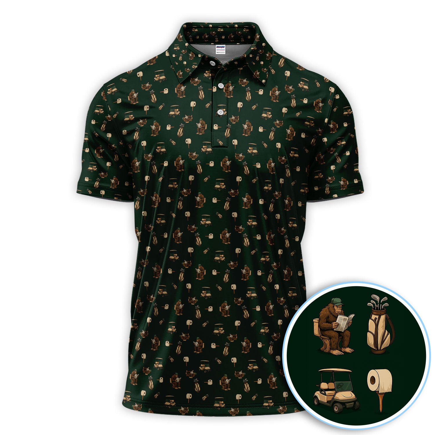 Funny Golf Shirt For Men, Bigfoot Pattern Golf Shirt, Crazy Golf Shirt For Golfer