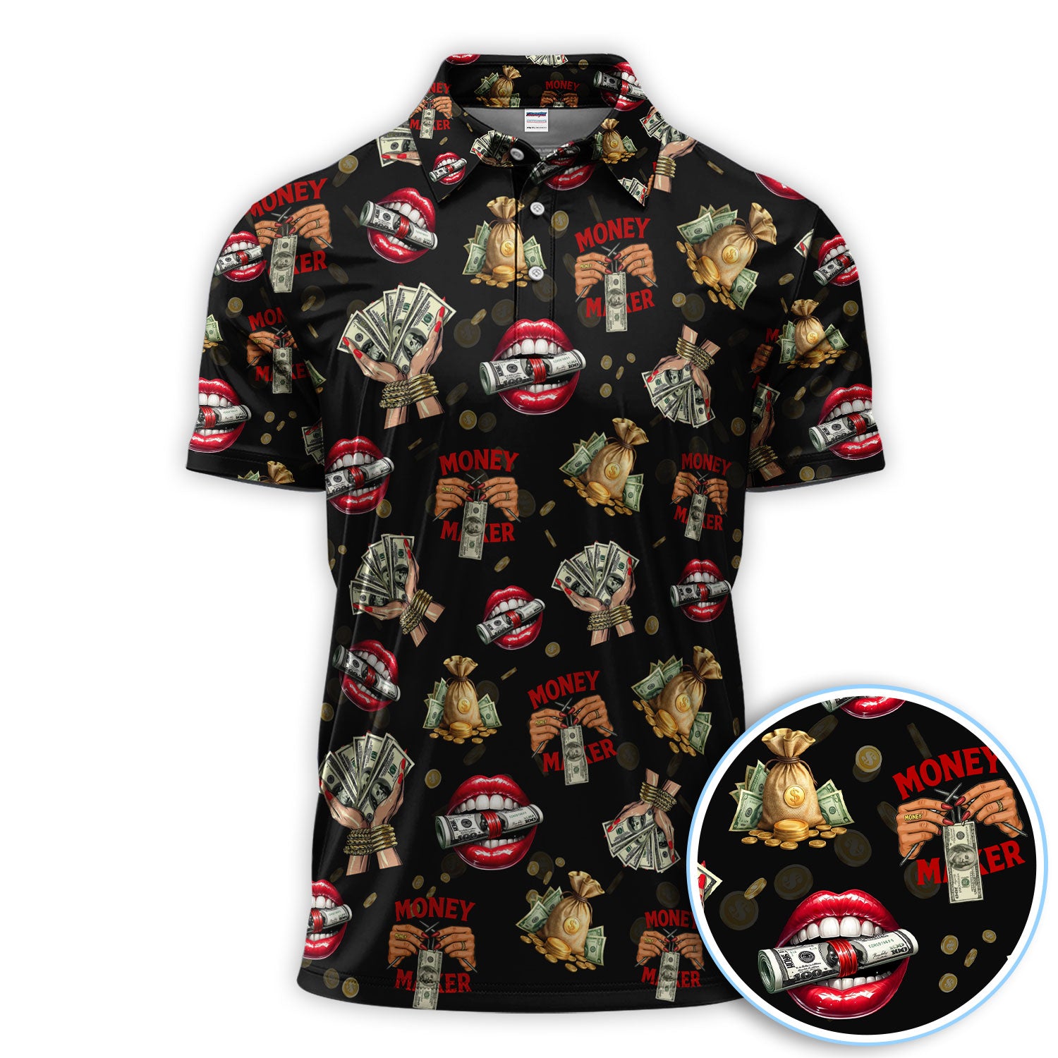 Money Maker Pattern Golf Polos, Funny Golf Shirt For Men, Golf Gift For Golfer