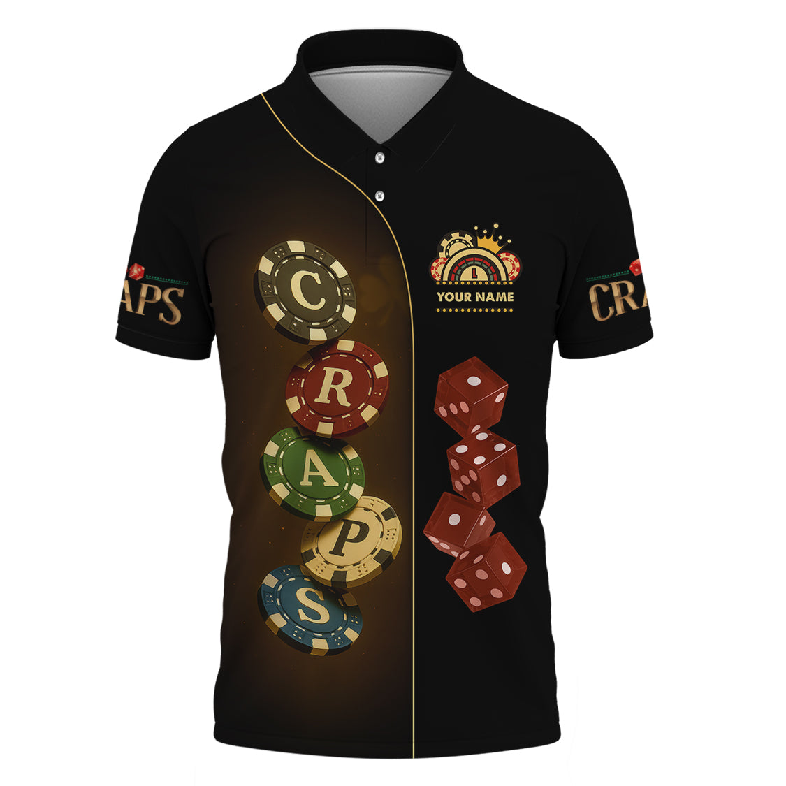 Craps T Shirt Custom Name, Poker Chips and Craps Design, Casino Poker Polo Shirt