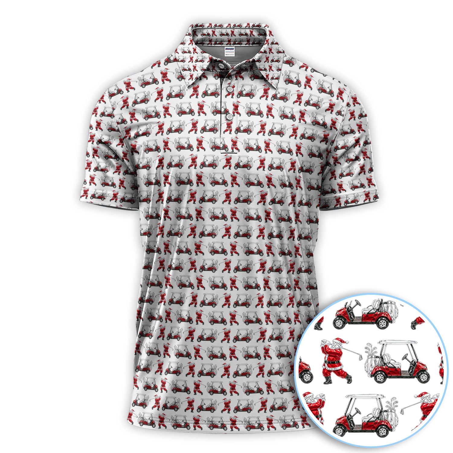 Funny Christmas Golf Pattern Shirt, Santa Golf Cart Polos For Men, Golf Gift For Golfer