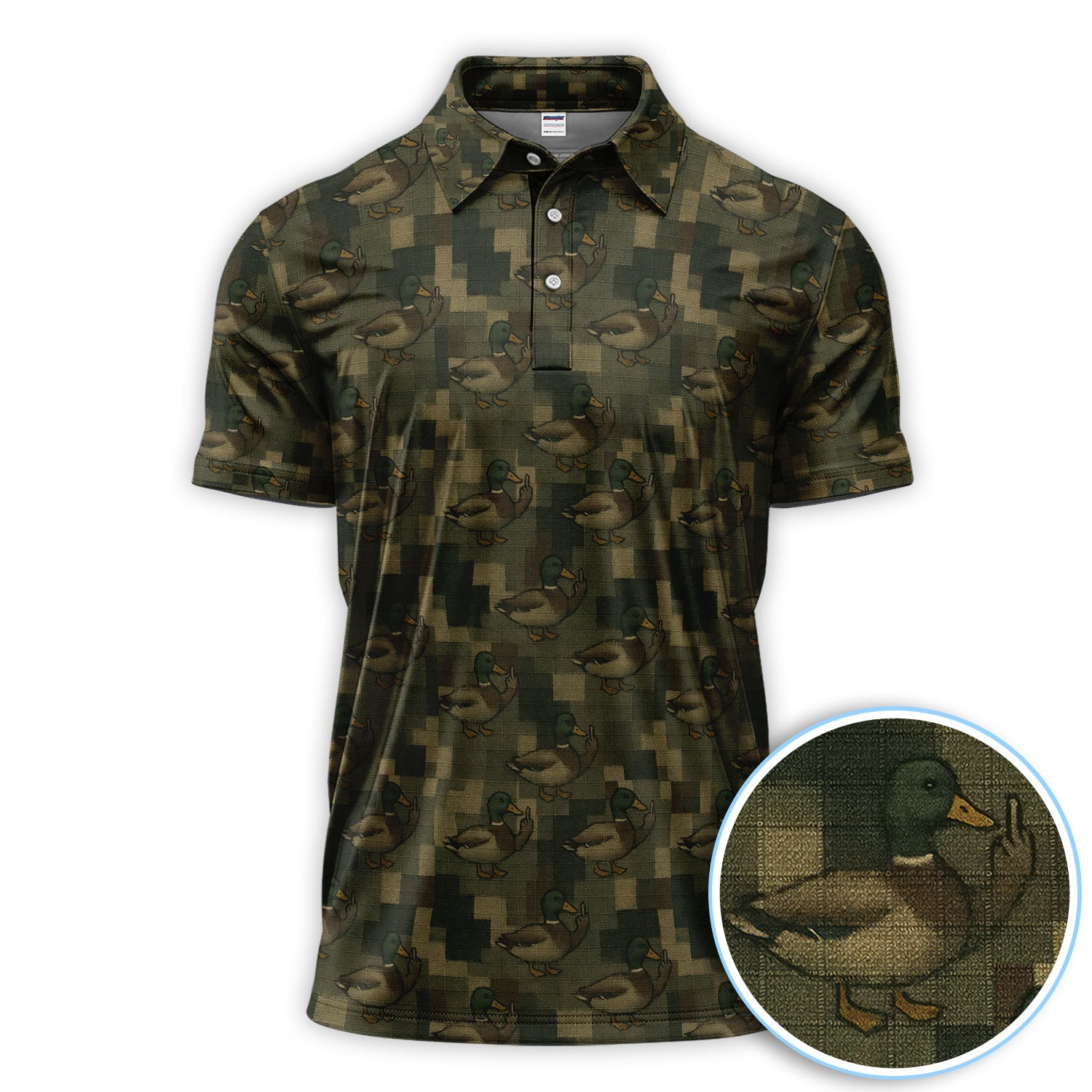 Mallard Duck Camo Polos For Men, Waterfowl Pattern Shirt, Crazy Golf Shirt For Golfer