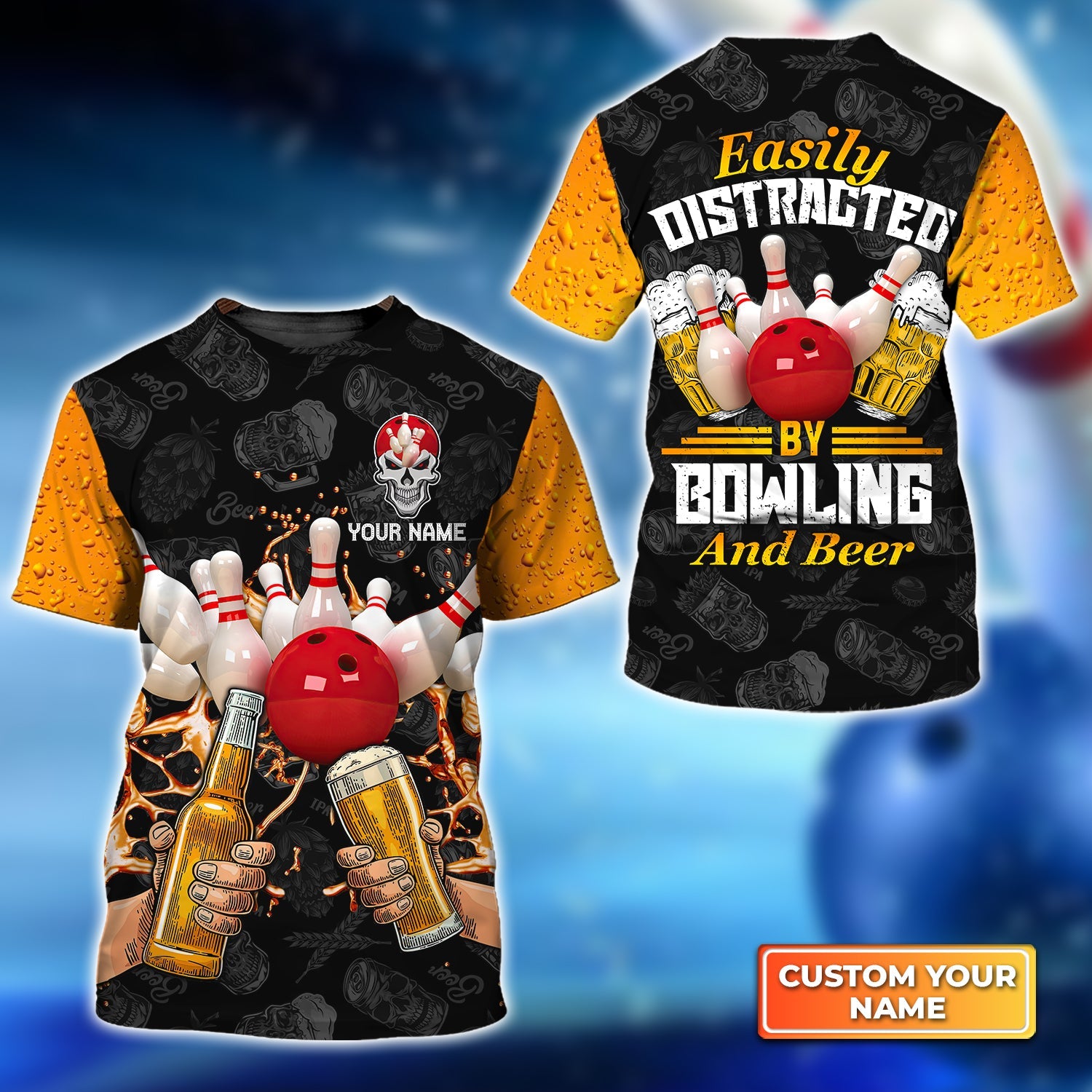 Easily Distracted By Bowling And Beer Personalized Name 3D Tshirt Gift For Bowler