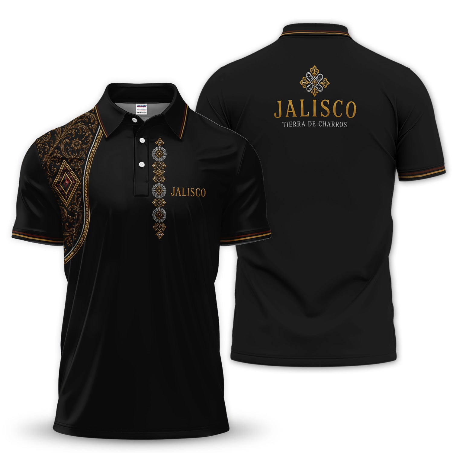 Jalisco Polo Shirt for Men – Tierra de Charros Mexican Heritage Ornamental Shirt