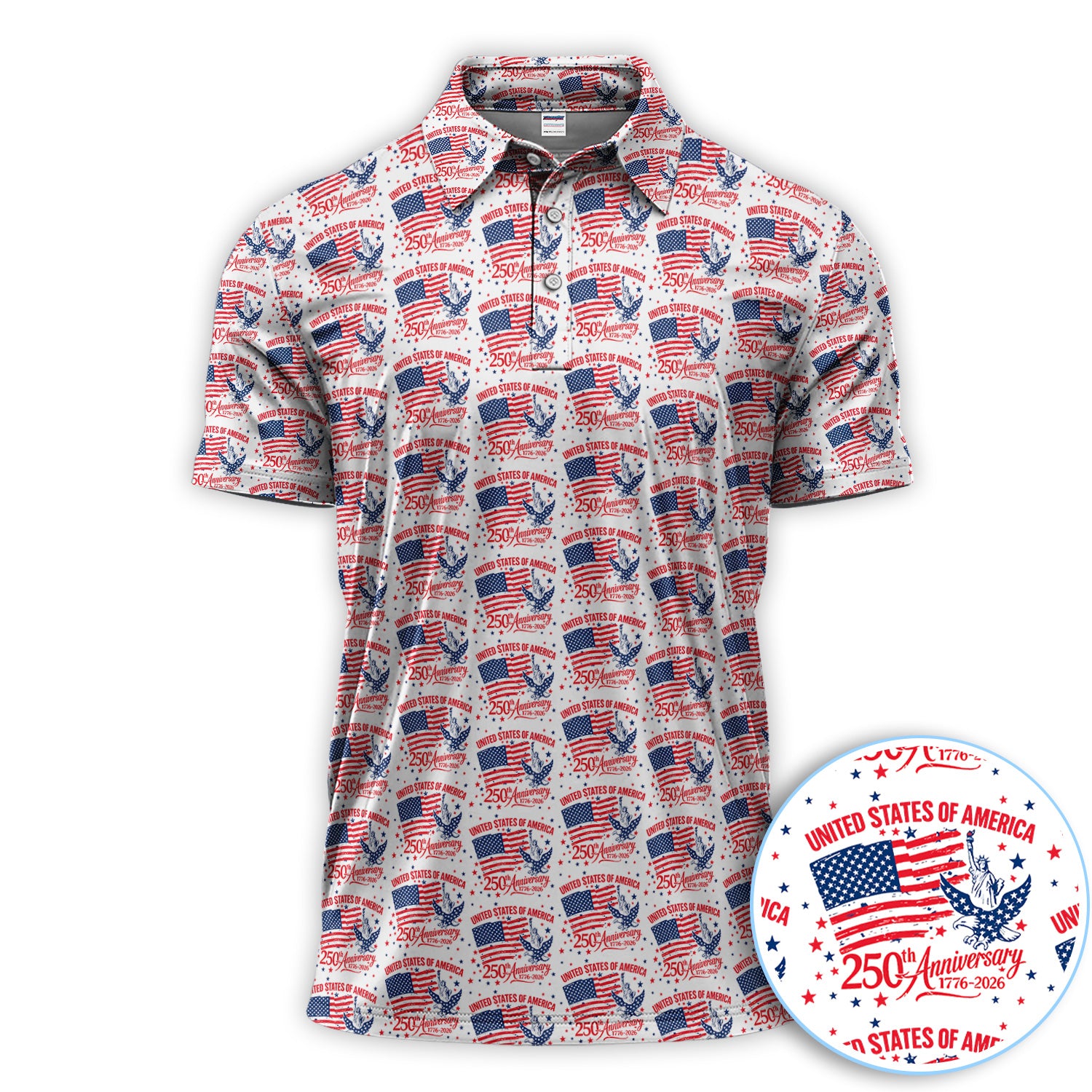 USA Flag 250th Anniversary Patriotic Polo Shirt, American Eagle United States Flag Pattern Shirt, Independence Day Gift