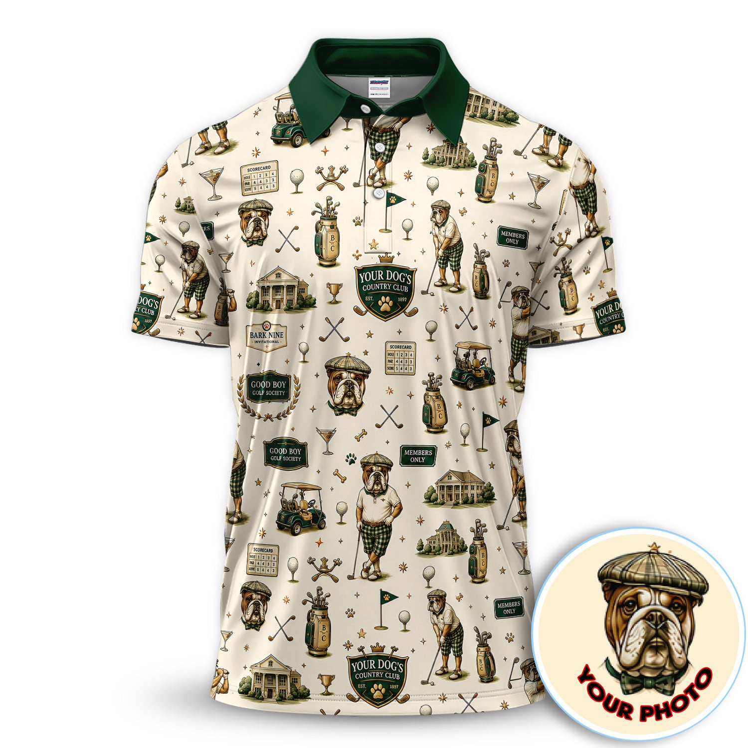 Personalized Dog Golf Polo Shirt for Men – Custom Pet Photo Country Club Golf Shirt