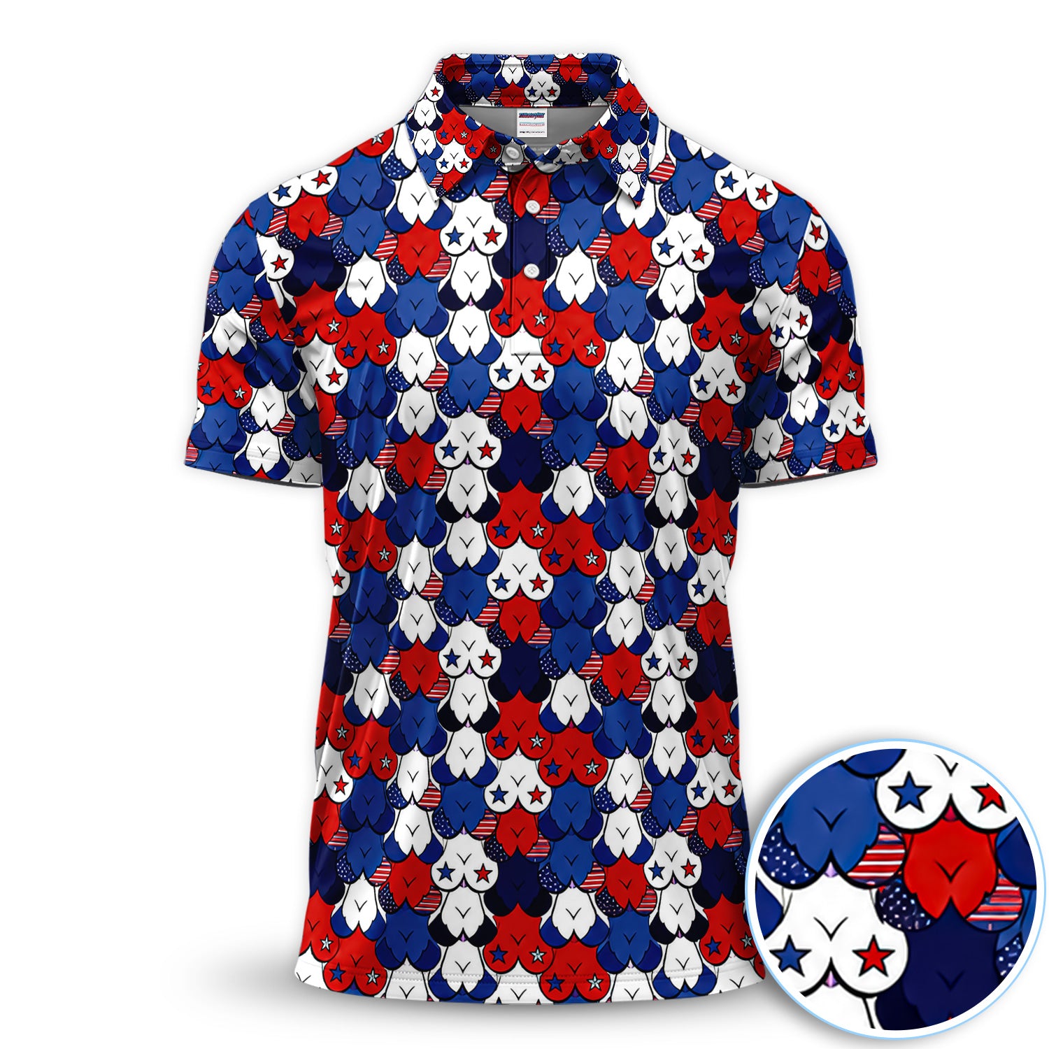 Patriotic Heart Scale Golf Pattern Shirt, Red White Blue Golf Shirt For Men, 4th Of July Gift