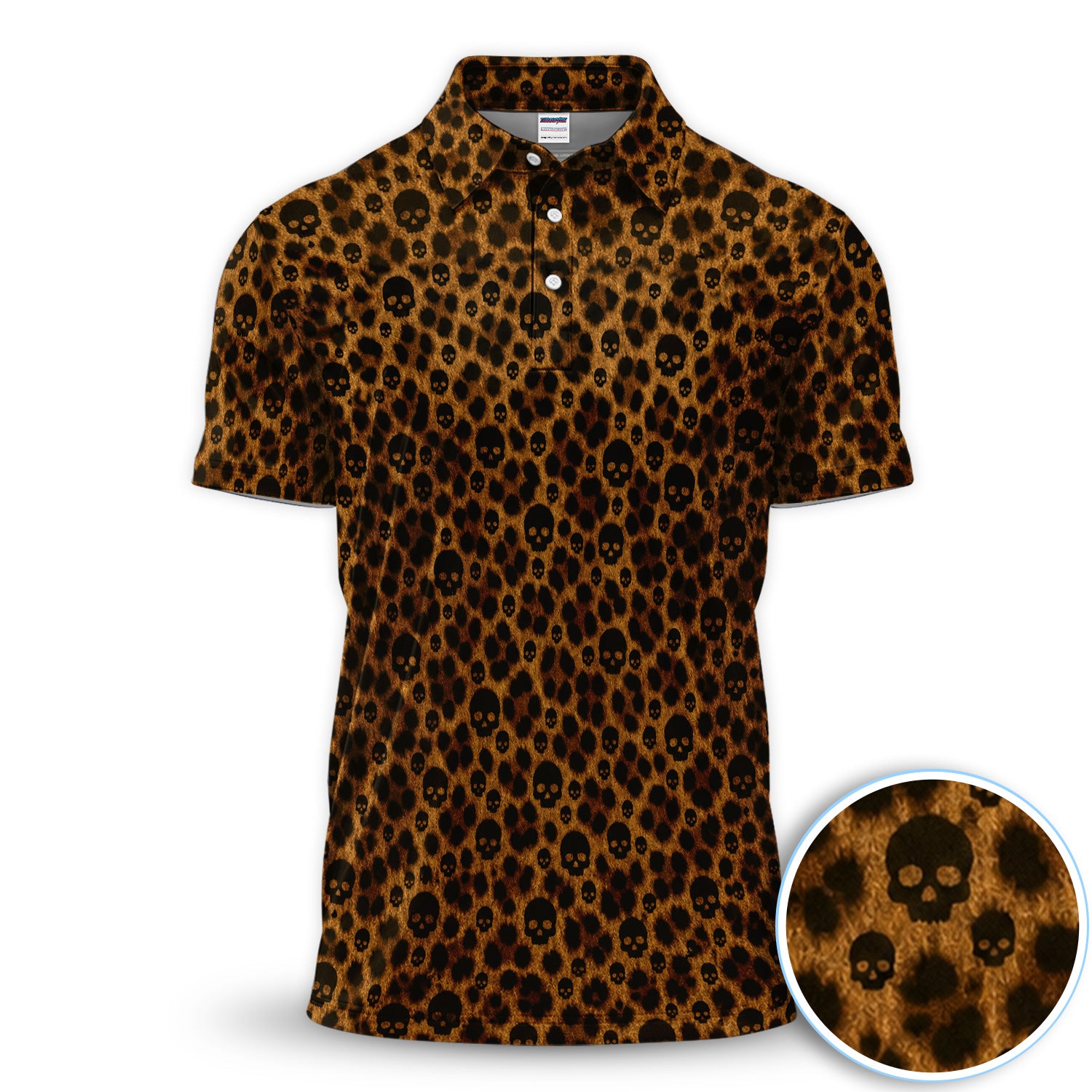 Skull Leopard Print Polo Shirt for Men – Gothic Pattern Party Shirt