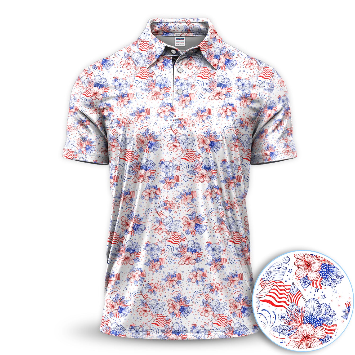 Floral Golf Pattern Shirt, American Flag Firework Golf Shirt For Women, 4th Of July Gift