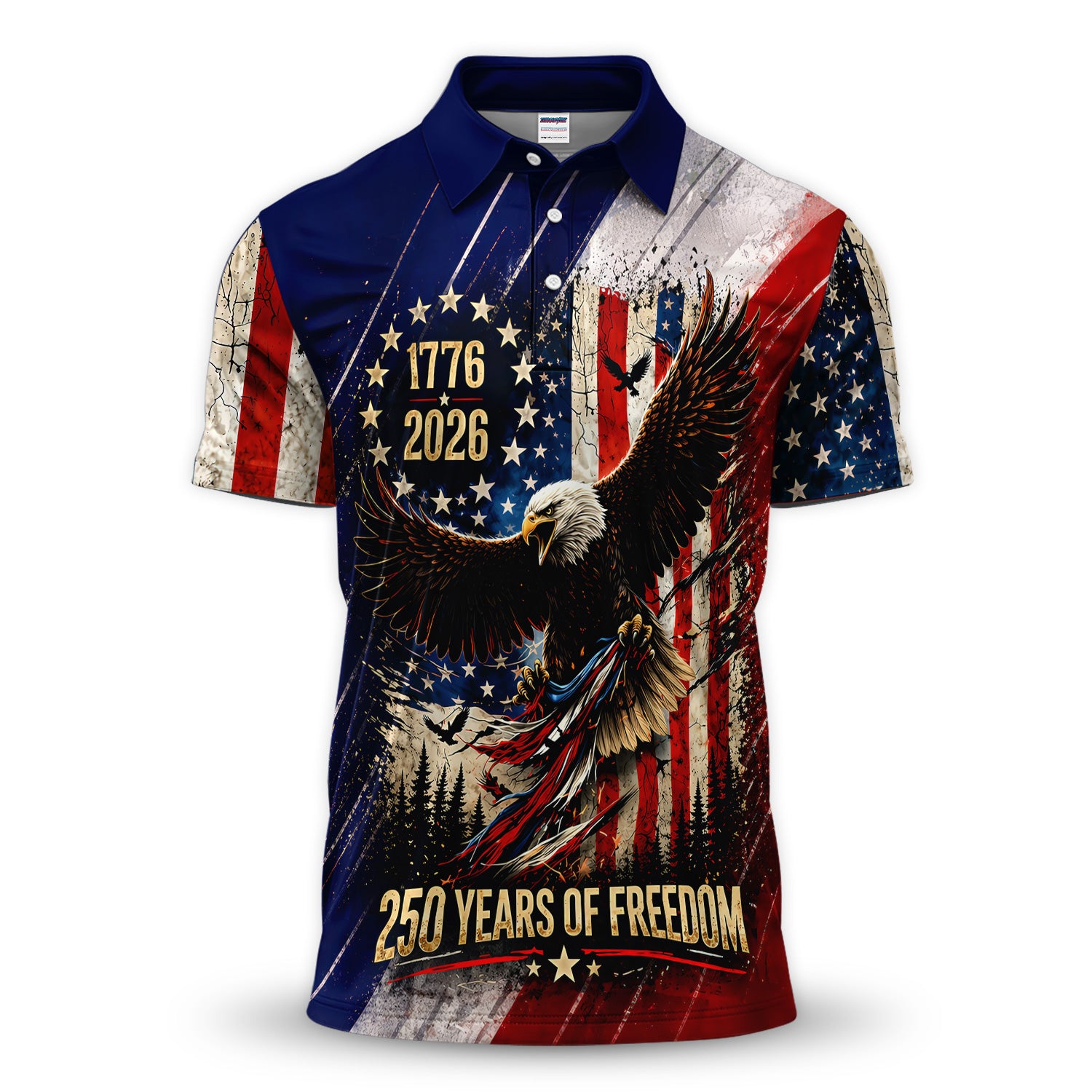 Patriotic Eagle 1776 USA Flag Pattern Shirt, American Freedom Eagle Golf Polo Shirt For Men, 4th Of July Golf Gift