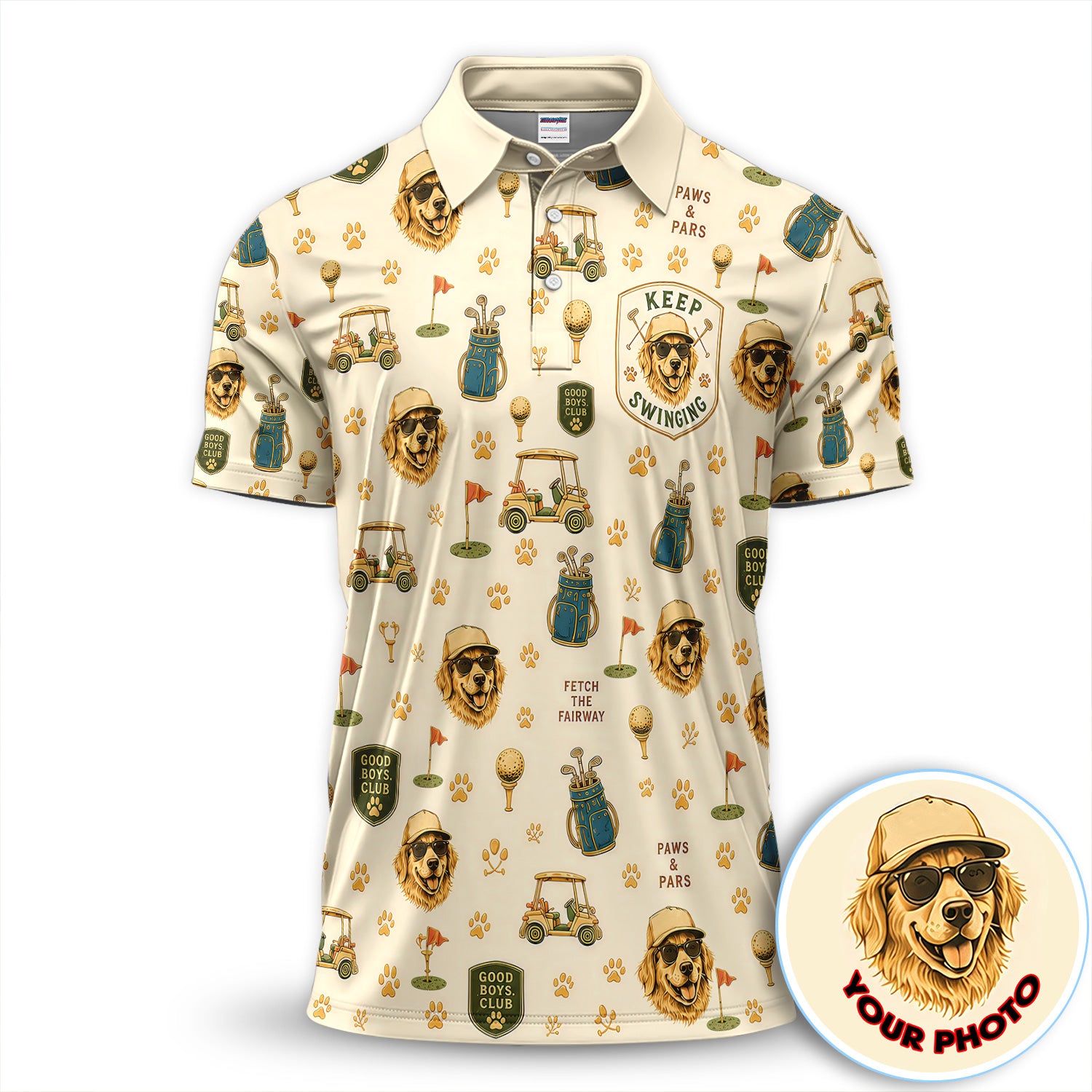 Custom Dog Golf Polo Shirt for Men – Personalized Pet Photo Golf Polo, Funny Dog Lover Golf Shirt