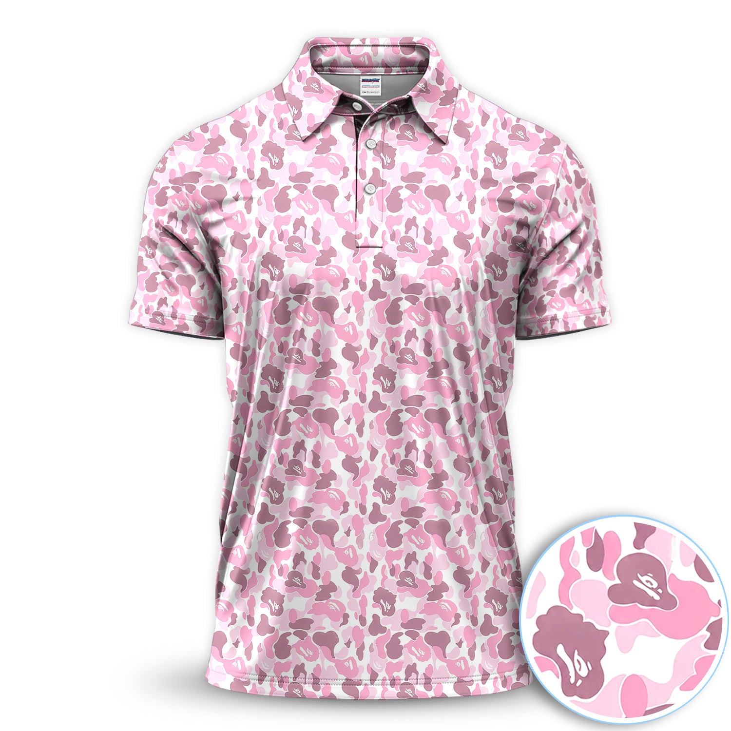 Pink Camouflage Pattern Golf Shirt, Pink Camo Golf Shirt For Men, Stylish Golf Gift