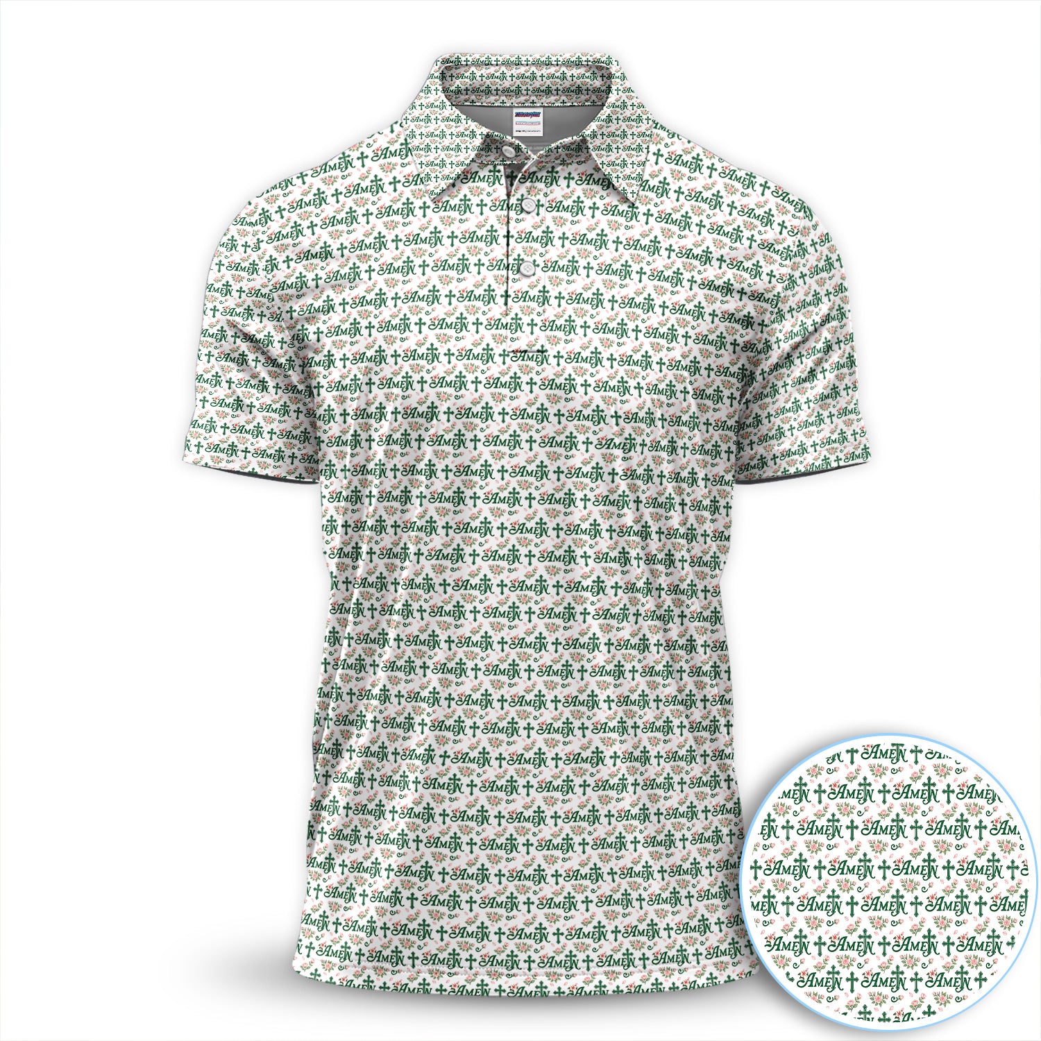 Christian Amen Cross Pattern Polo Shirt, Faith Religious Golf Shirt For Men, Spiritual Gift Idea