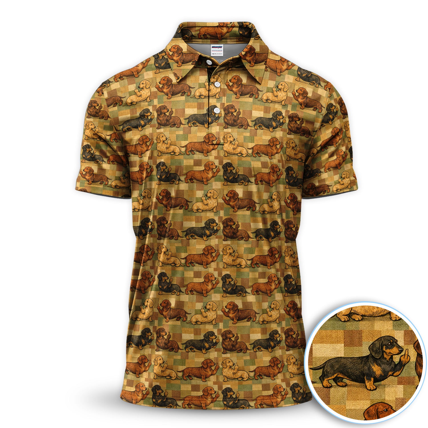 Funny Dachshund Dog Golf Pattern Shirt, Vintage Wiener Dog Golf Shirt For Men, Dog Lover Gift
