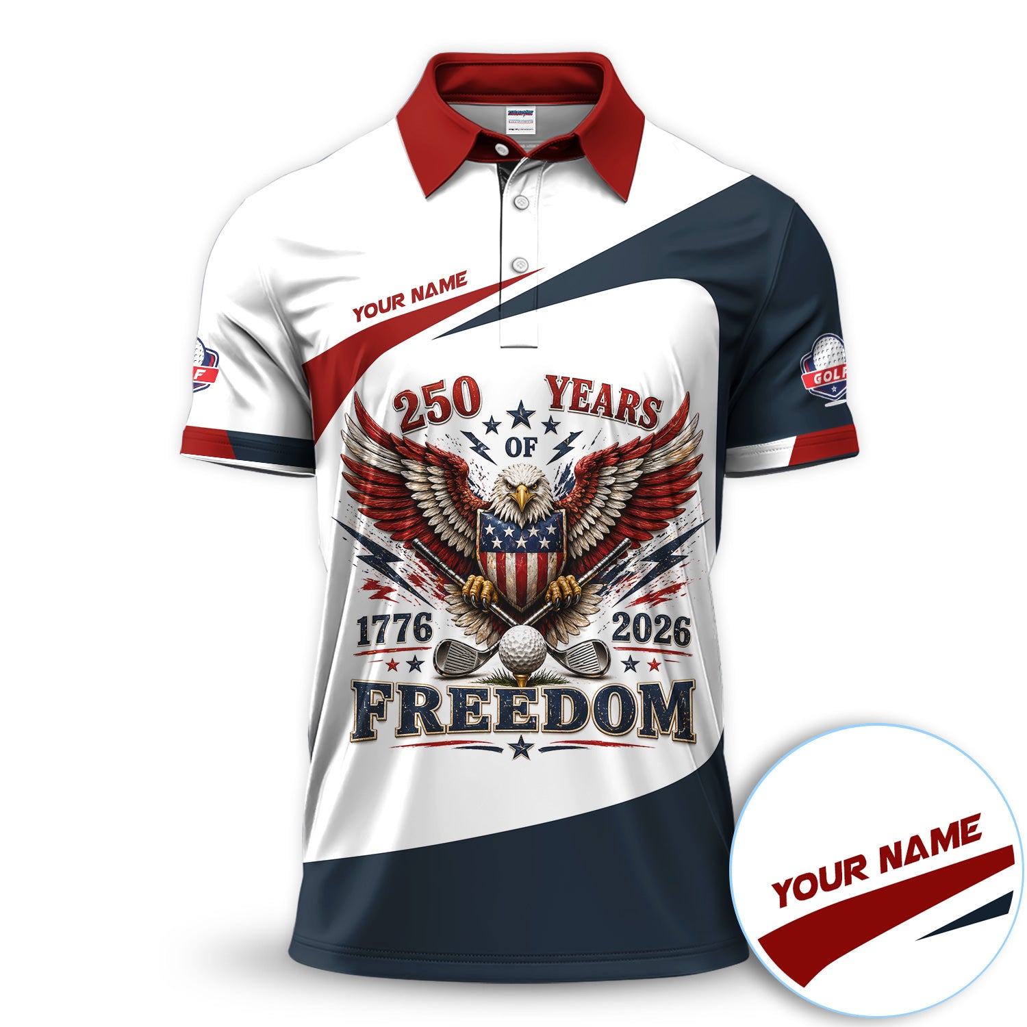 Personalized Patriotic Eagle Freedom 250 Years Golf Pattern Shirt, Custom USA Golf Shirt For Men, Independence Day Gift