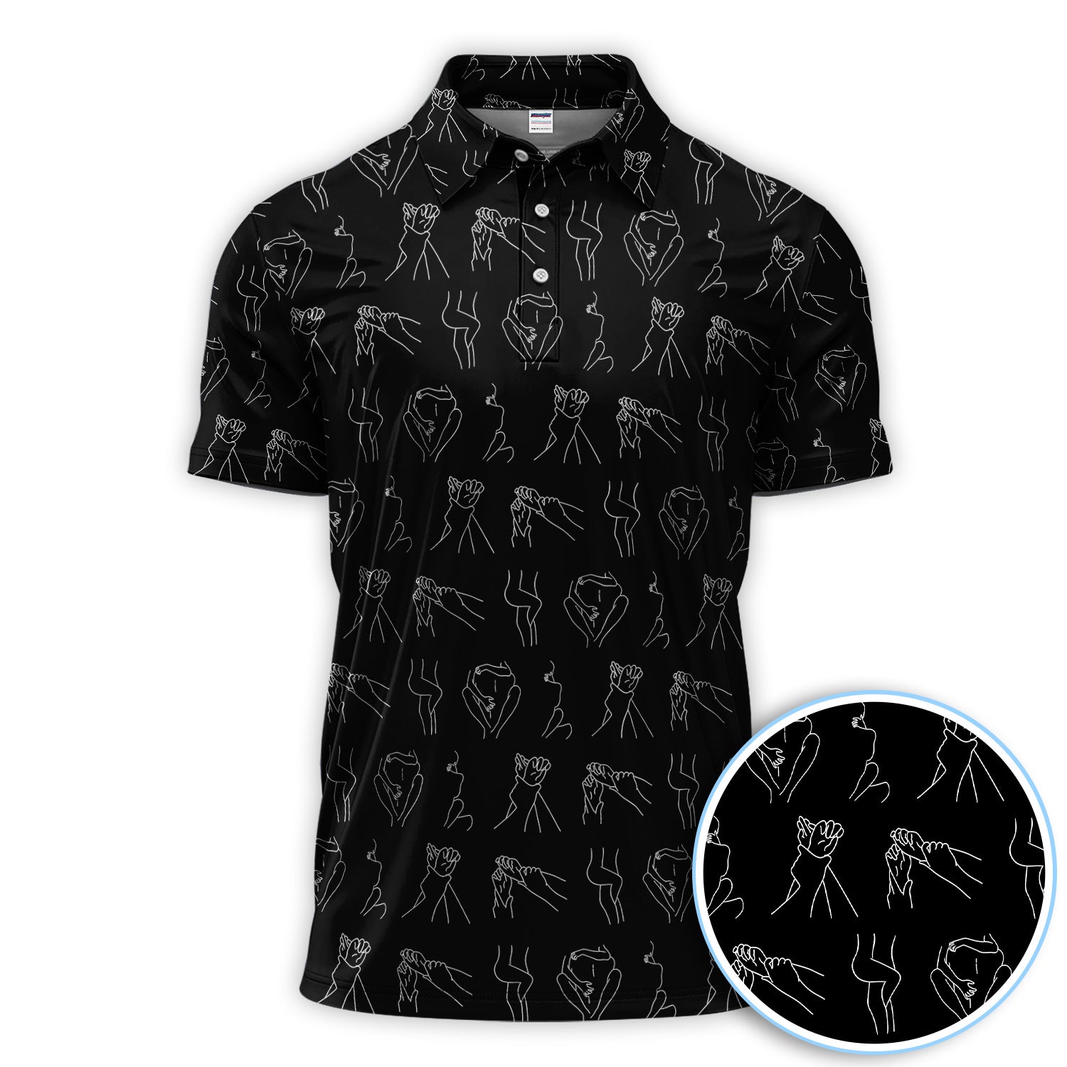 Minimal Line Art Pattern Golf Polos, Crazy Abstract Hands Golf Shirt For Men, Golf Gift For Golfer