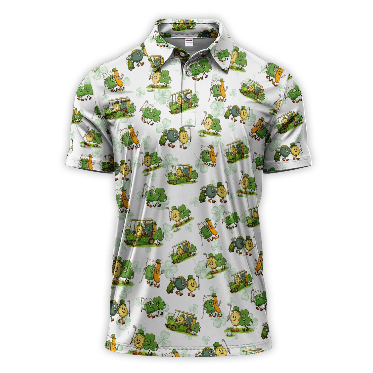 Funny Shamrock And Beer Pattern Golf Polos, St.Patrick’s Day Golf Shirt For Men, Crazy Golf Gift For Golfer