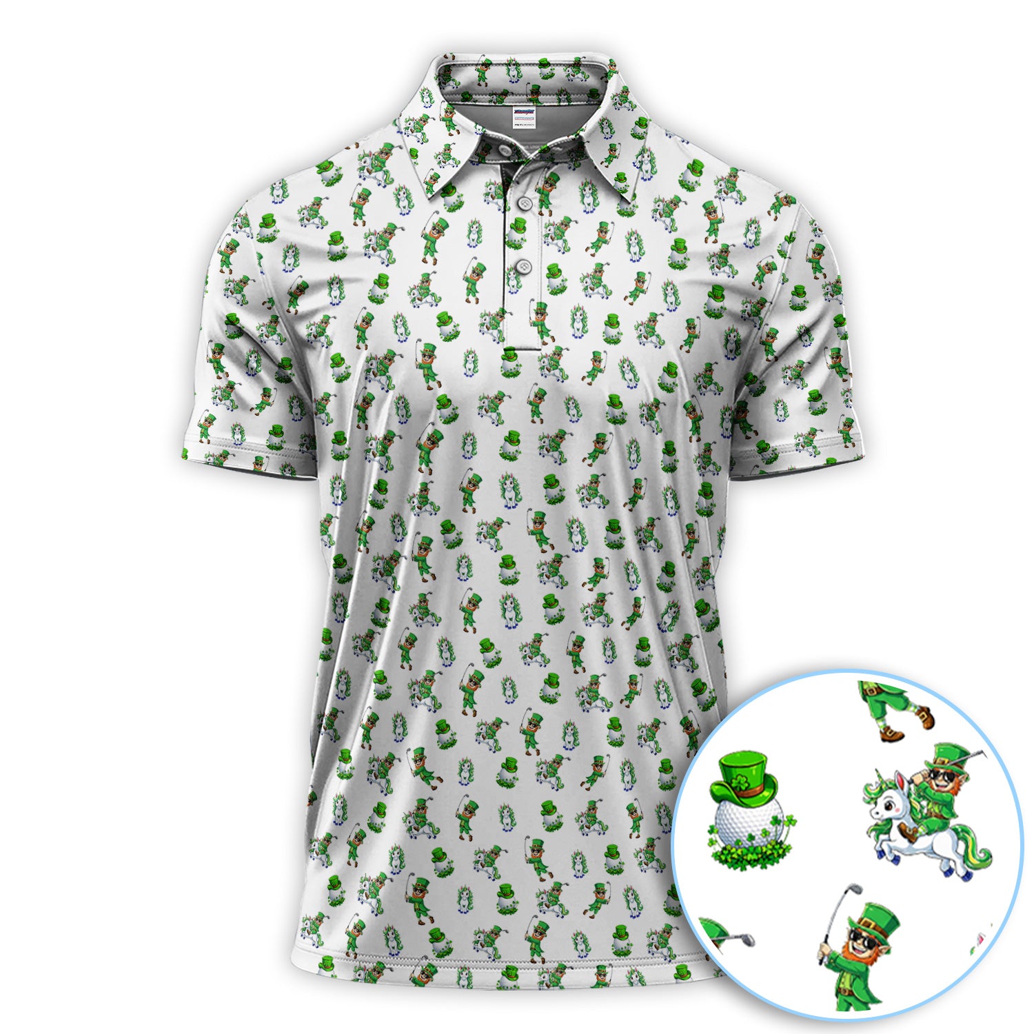 St.Patrick Leprechaun Pattern Golf Polos, Funny Lucky Irish Golf Shirt For Men, Crazy Golf Gift For Golfer