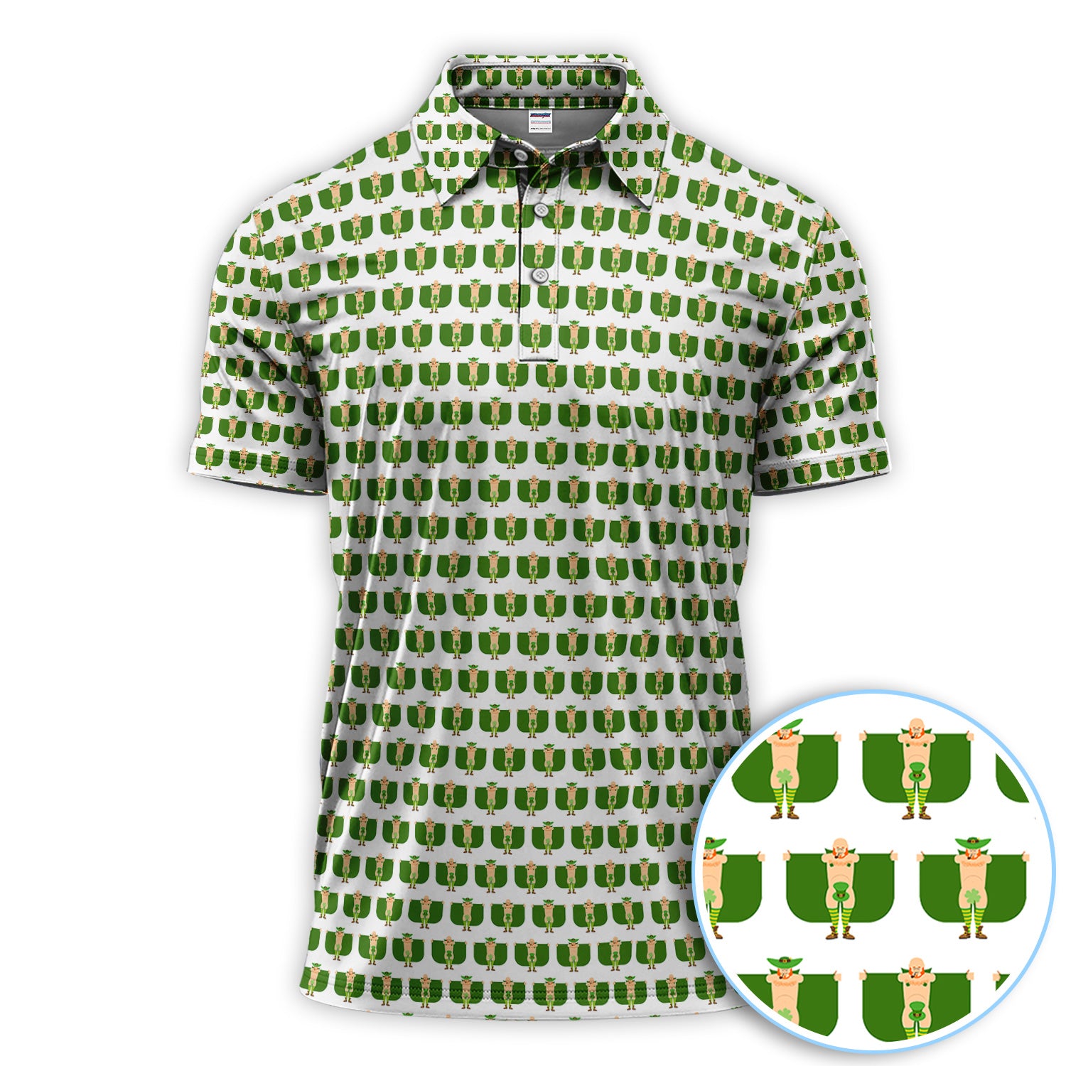 St. Patrick’s Day Leprechaun Pattern Golf Polos, Irish Golf Shirt For Men, Crazy Golf Gift For Golfer