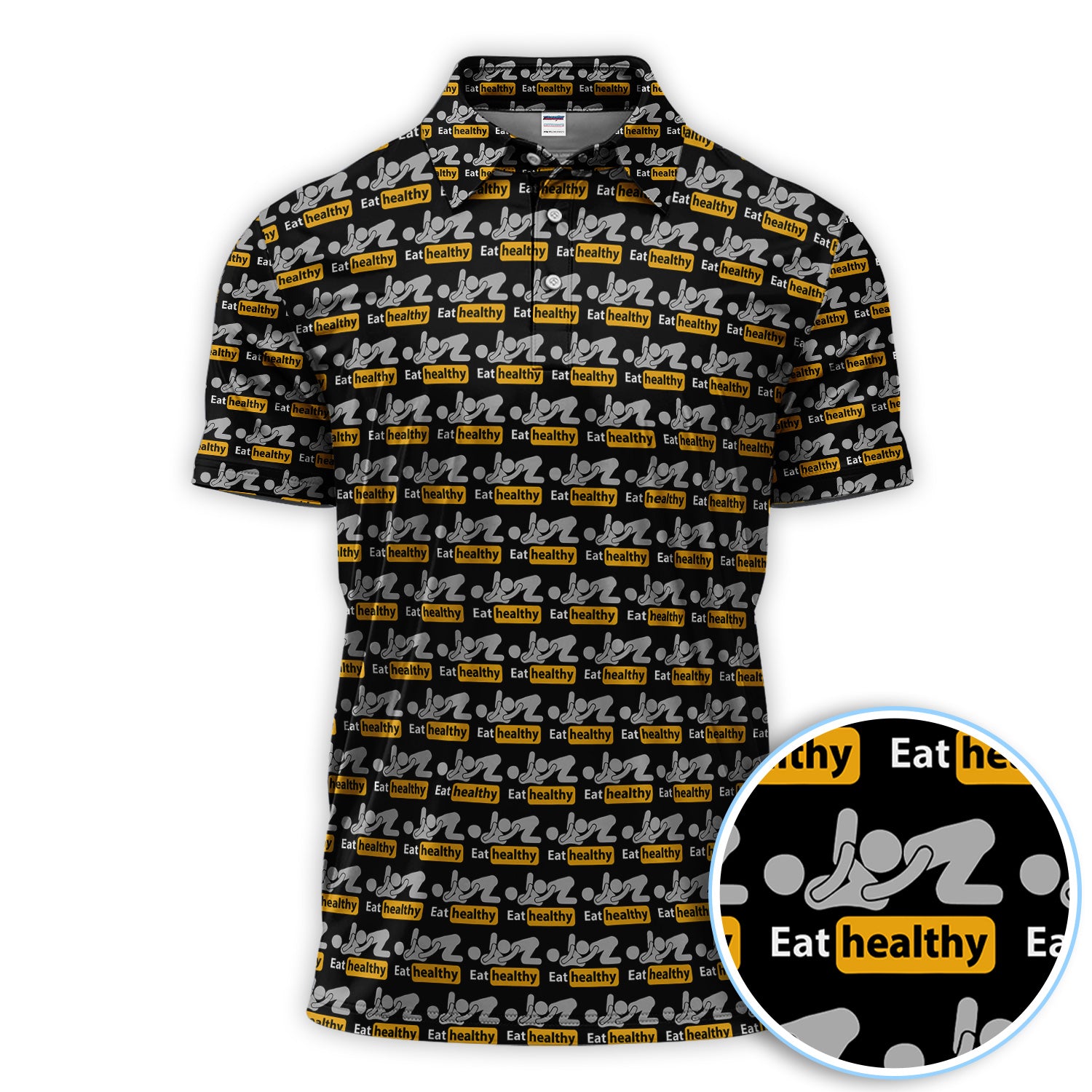Eat Healthy Pattern Golf Polos, Crazy Modern Lifestyle Golf Shirt For Men, Golf Gift For Golfer