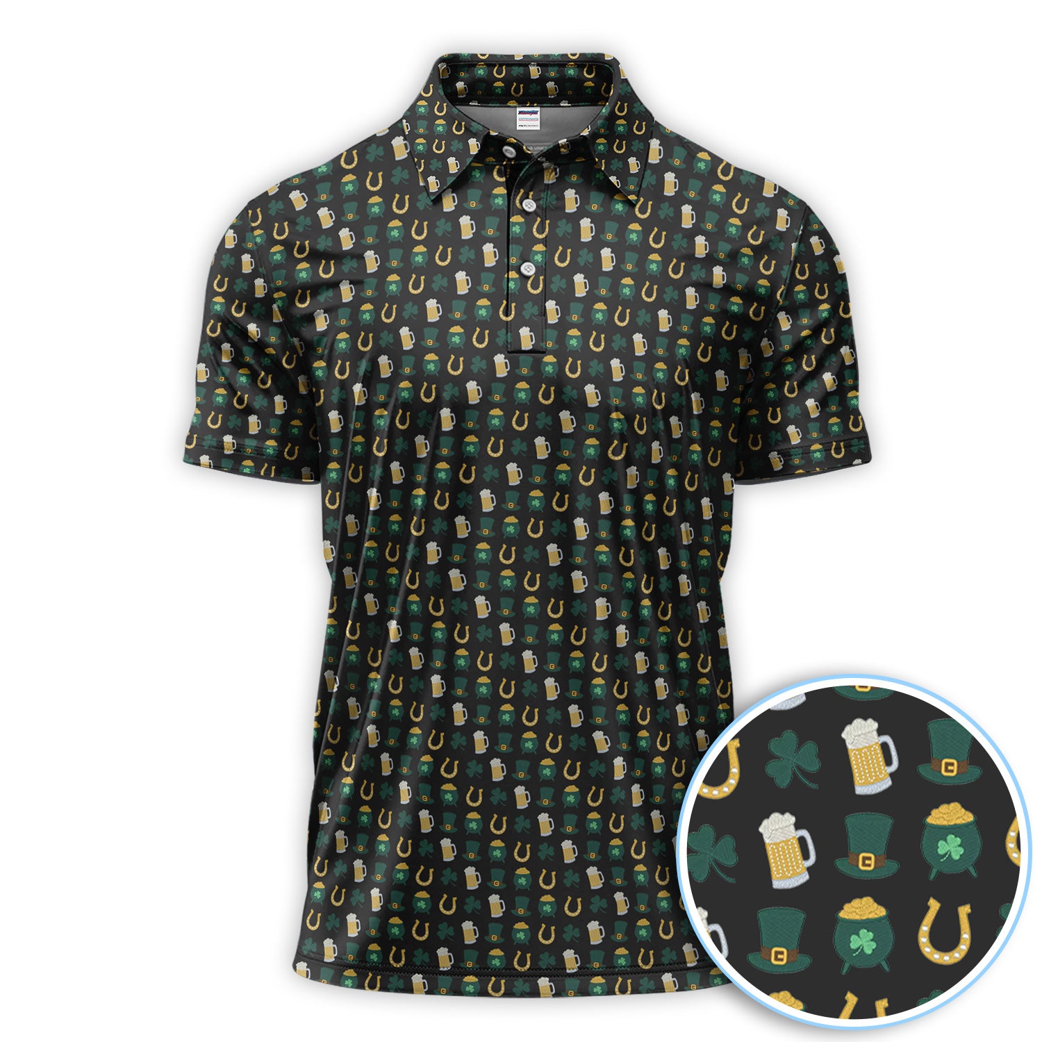 Funny Beer Pattern Golf Polos, St. Patrick’s Day Golf Shirt, Golf Gift For Golfer