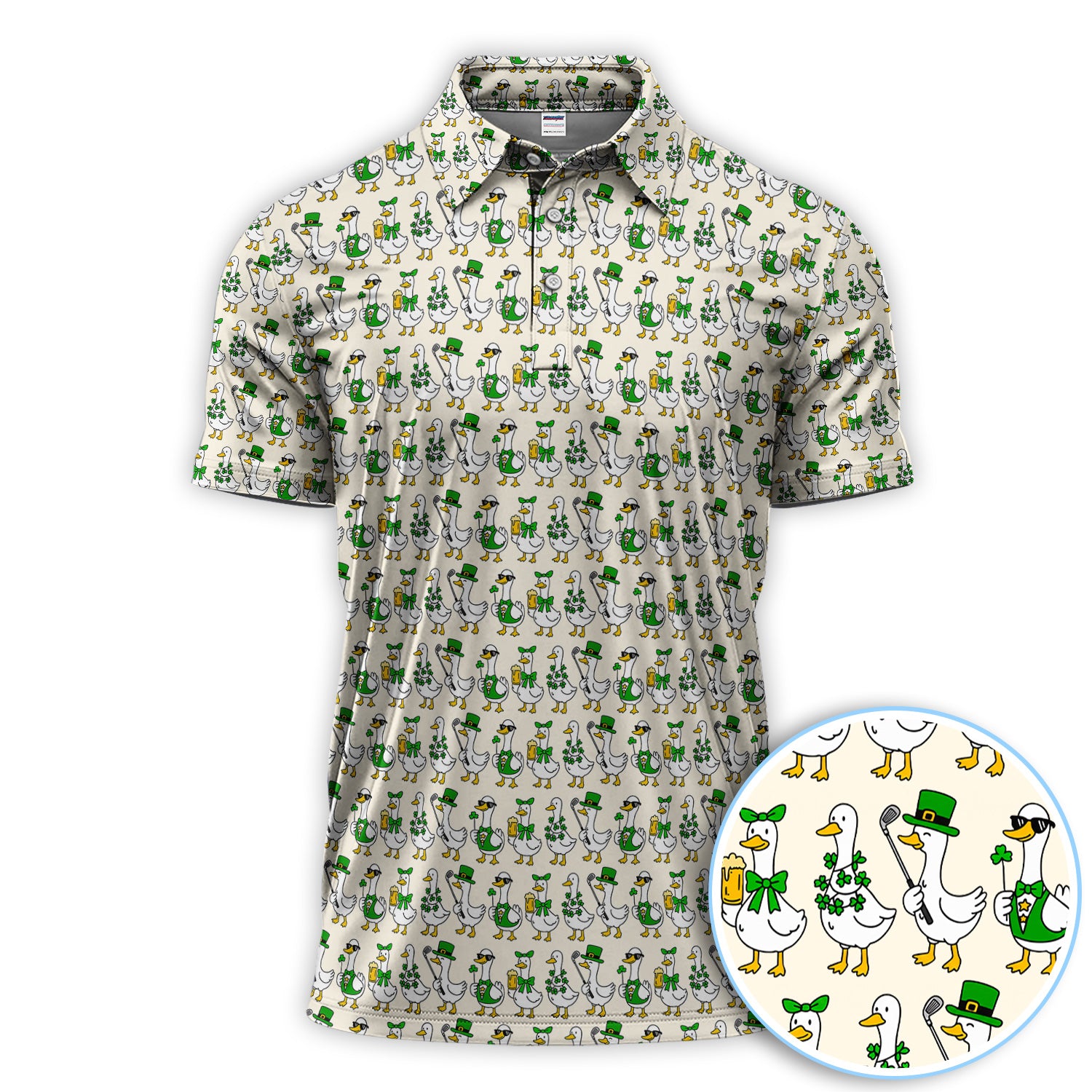 St.Patrick Shamrock Pattern Golf Polos, Funny Goose Golf Shirt For Men, Crazy Golf Gift For Golfer