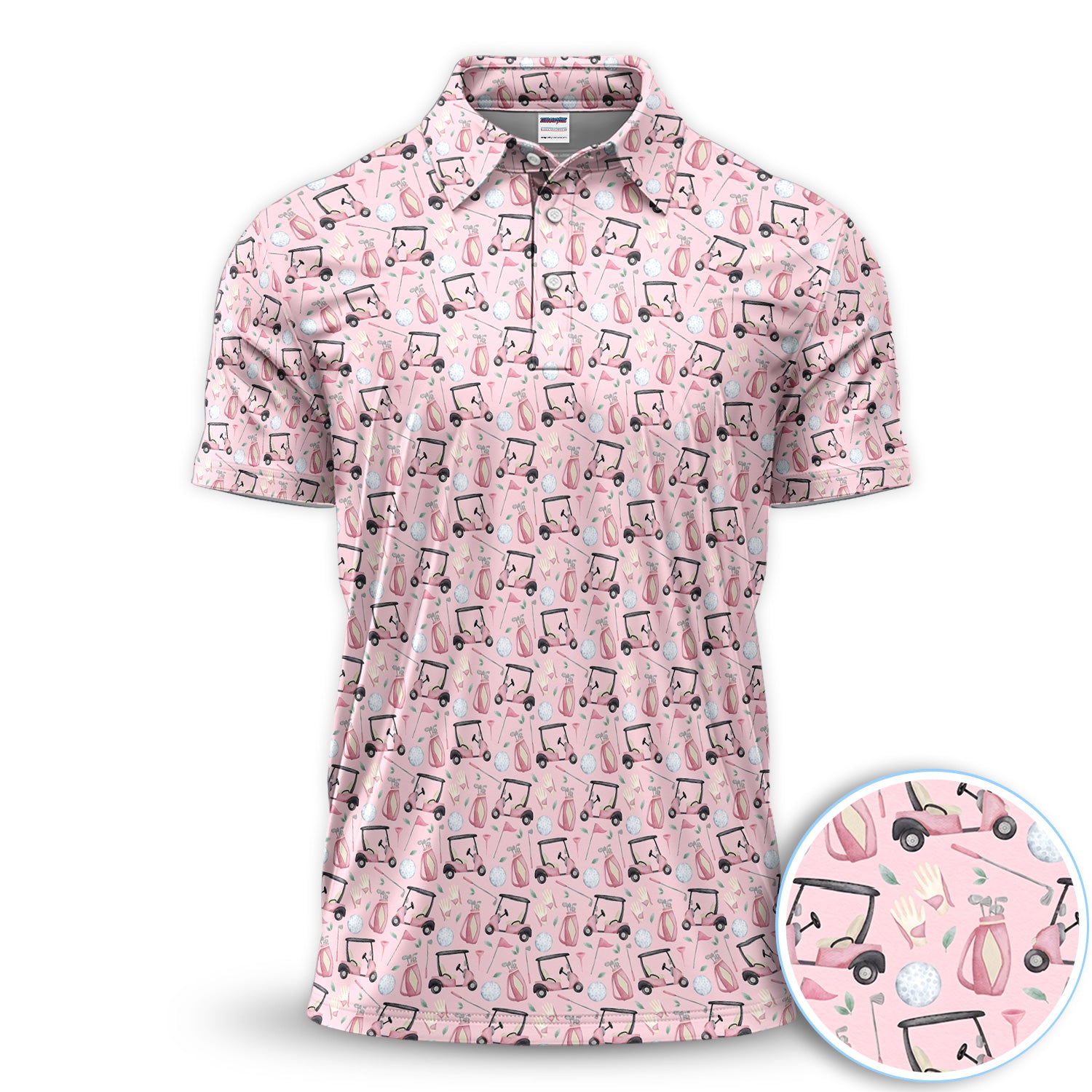Pink Golf Cart Polo Shirt for Men – Cute Golfer All-Over Print Polo