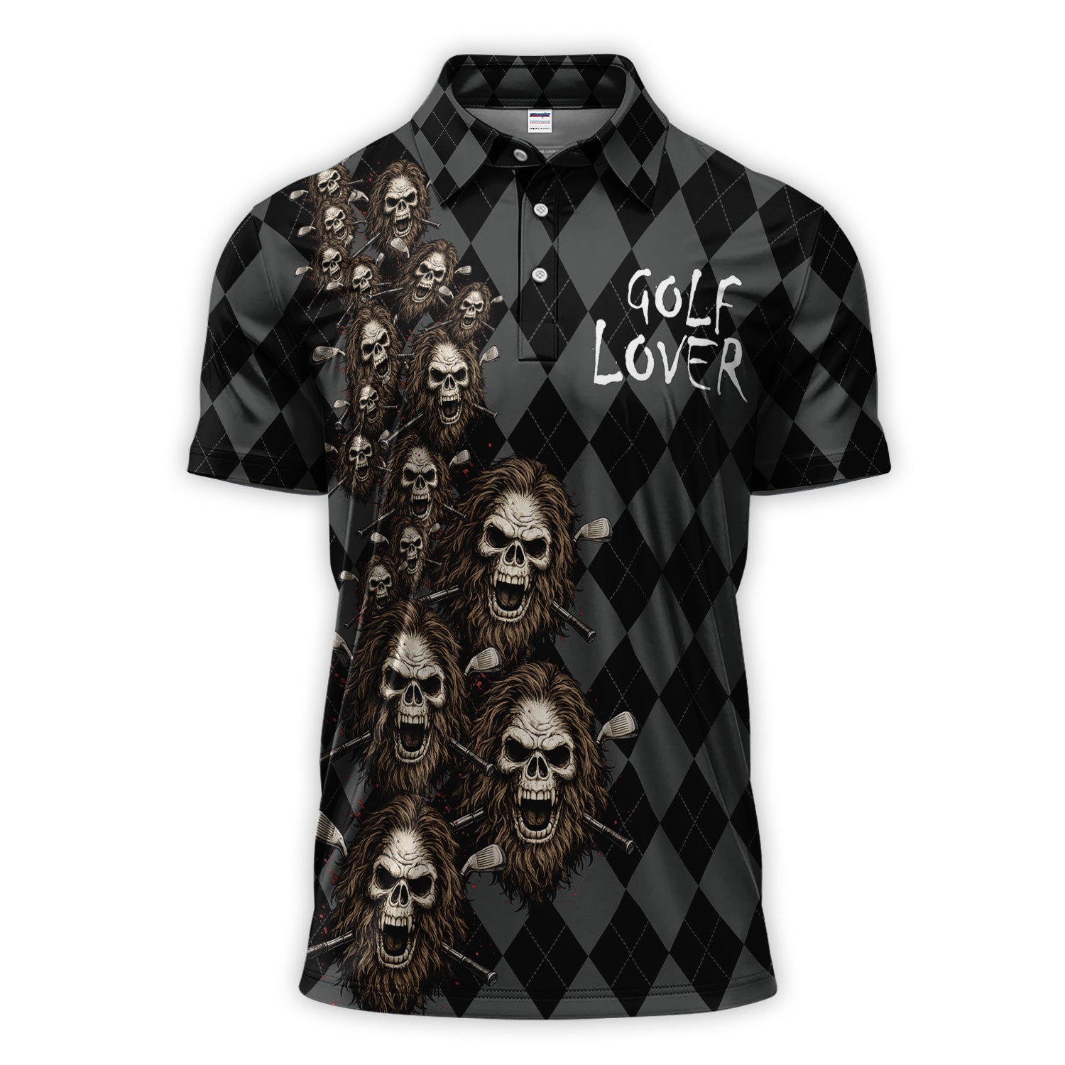 Skull Pattern Golf Shirt, Crazy Golf Shirt For Golfer, Golf Gift For Men