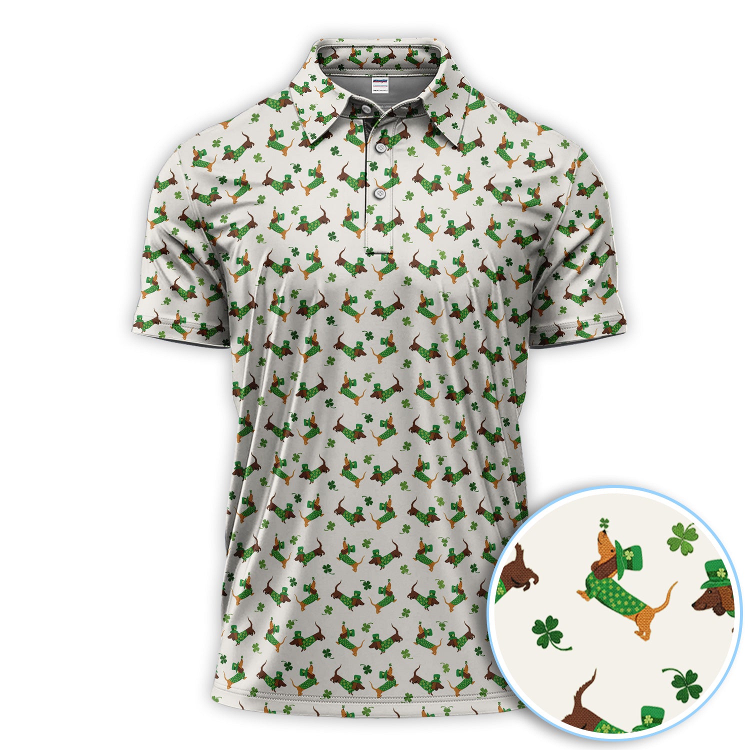 St Patrick Dachshund Golf Polo Shirt, Funny Irish Dog Pattern Polo, Men Golf Gift
