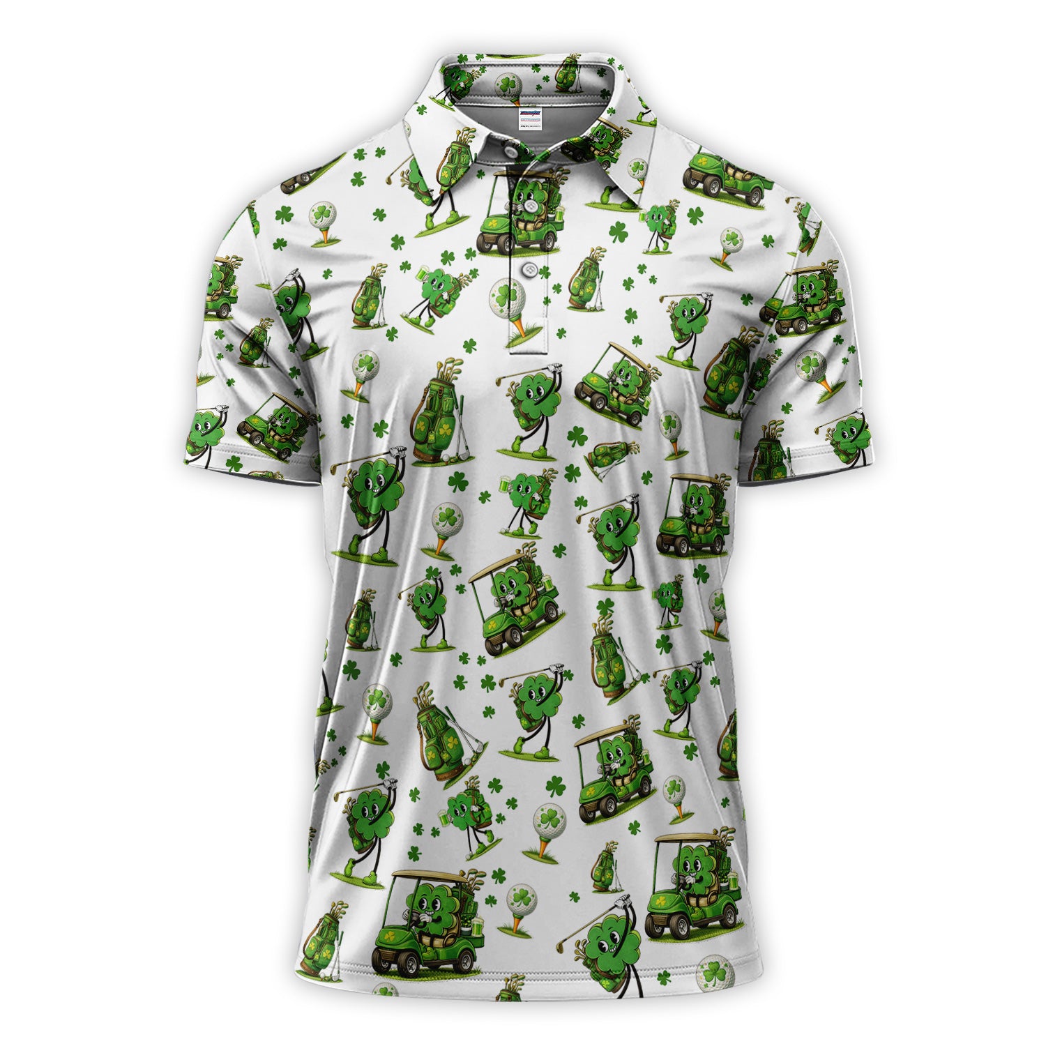 Funny Irish Clover Pattern Golf Polos, St. Patrick’s Day Golf Shirt For Men, Golf Gift For Golfer