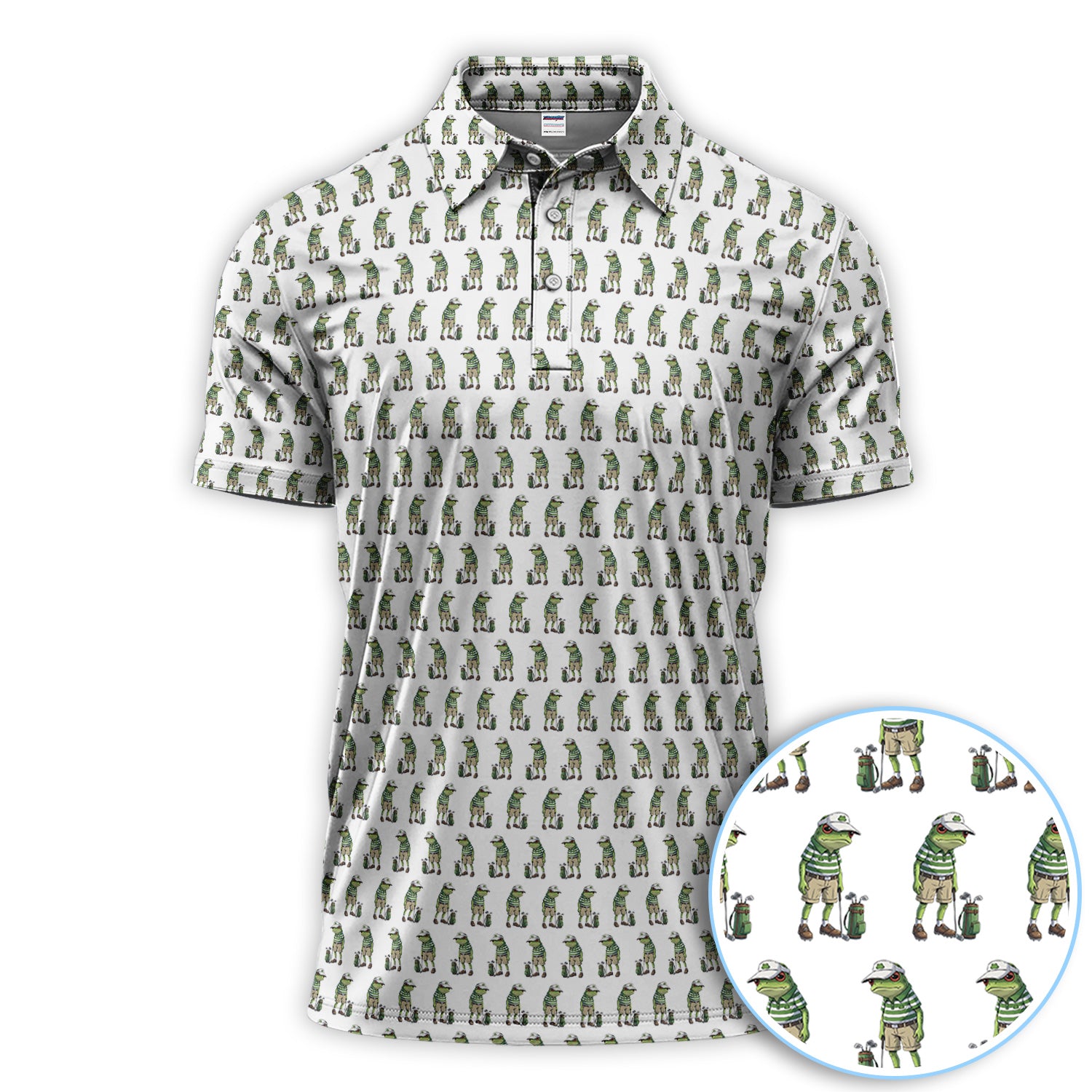 Funny Frog Pattern Golf Shirt For Men, Crazy Golf Polos, Golf Gift For Golfer