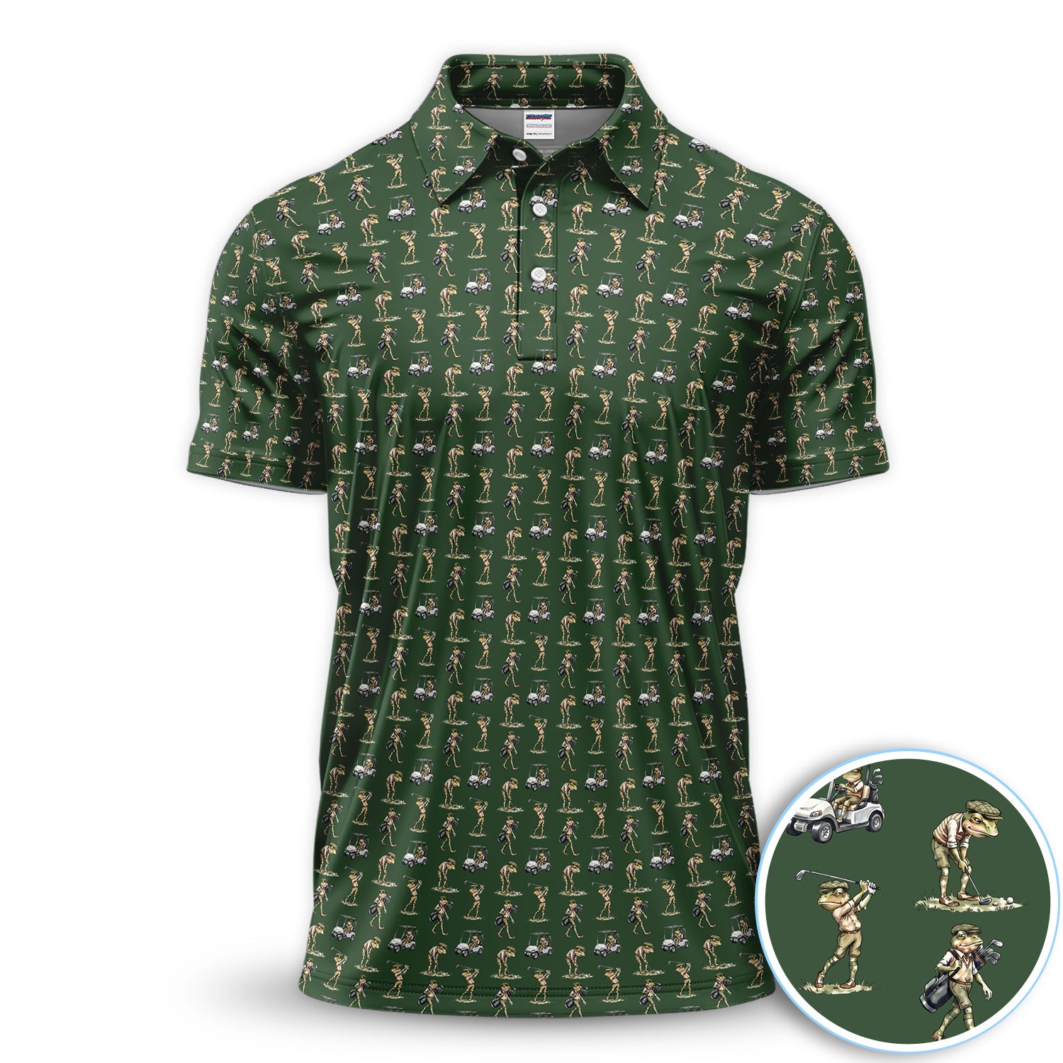 Funny Frog Golf Polo Shirt for Men – Green Golfer Pattern Polo