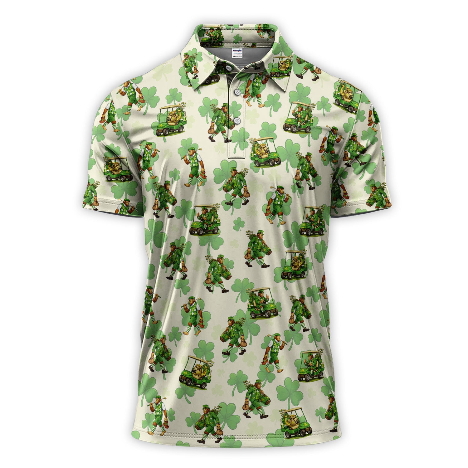 Funny Bigfoot Golf Polos For Men, St. Patrick’s Day Pattern Golf Shirt, Golf Gift For Golfer