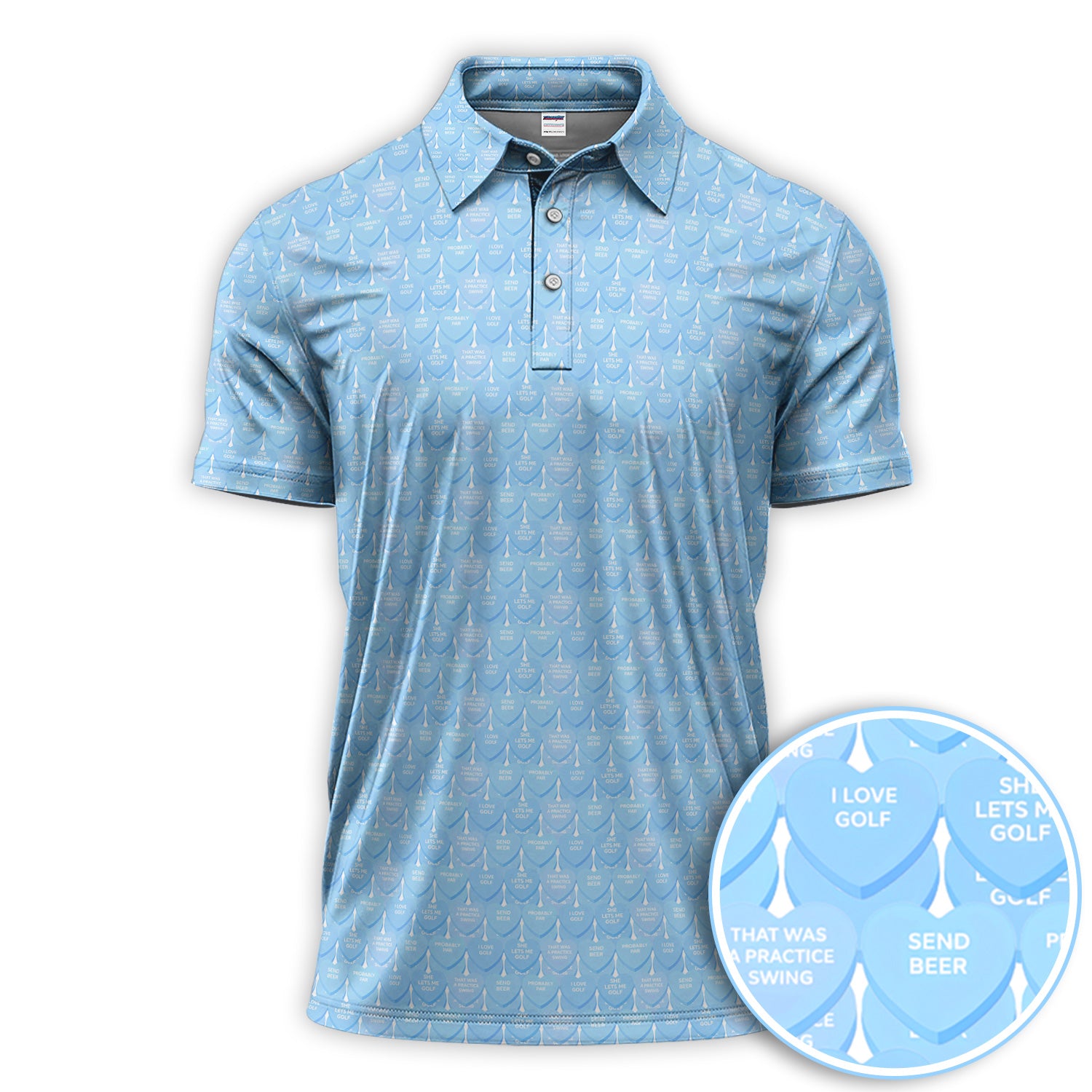 I Love Golf Heart Pattern Golf Shirt, Valentine’s Day Golf Polos For Golfer, Men's Golf Gift